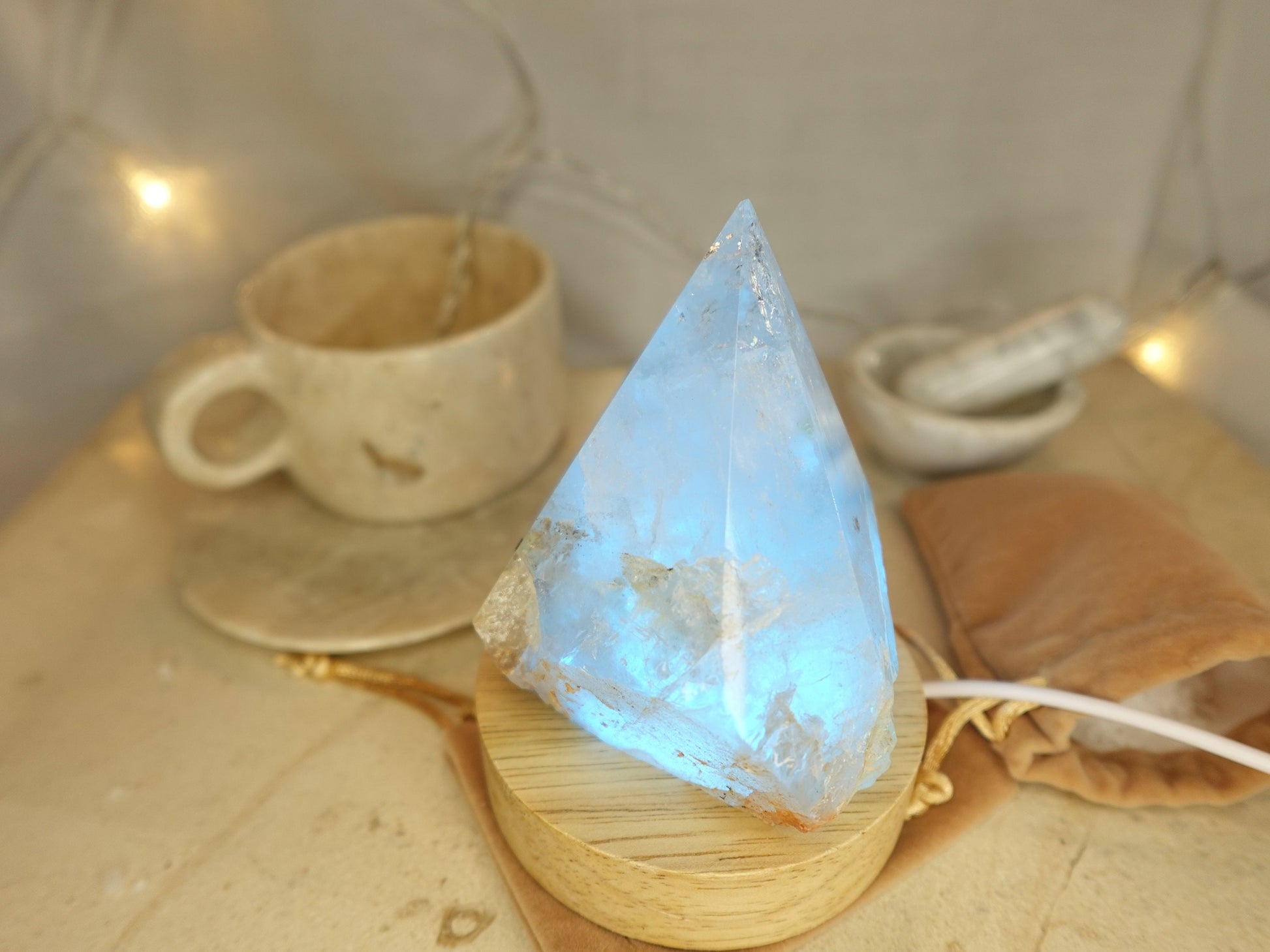 Clear Quartz Nightlight Polished Pyramid Tower Sleeping Stone Anxiety Worry Relief Gift Xmas Stress Sleep LED Light Home Decor Christmas