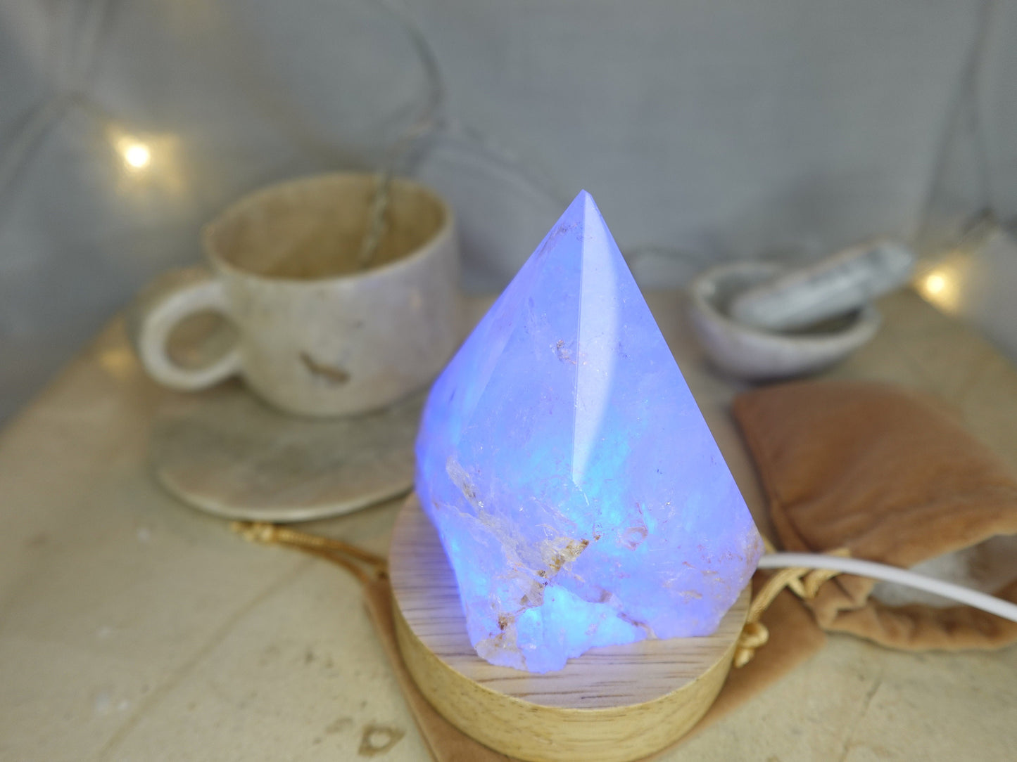 Clear Quartz Night Light: LED Crystal Pyramid, Anxiety Relief