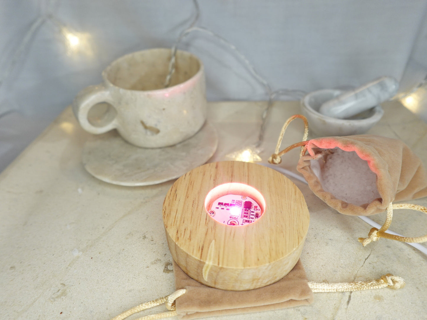 Crystal Night Light Base: Color Changing LED, Bamboo Style