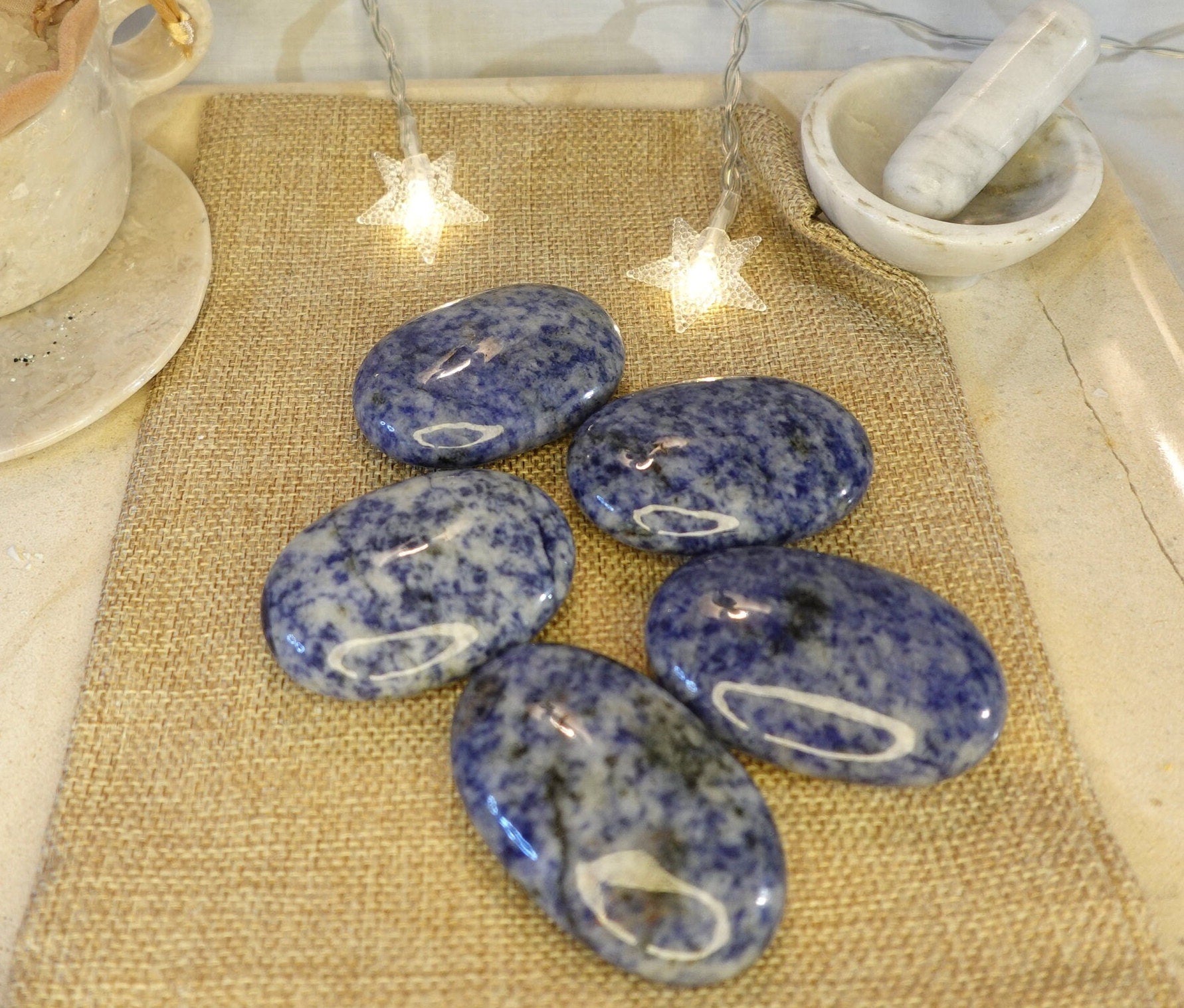 Blue Spot Jasper Natural Palm Stone Smooth Polished Carved Crystal for
