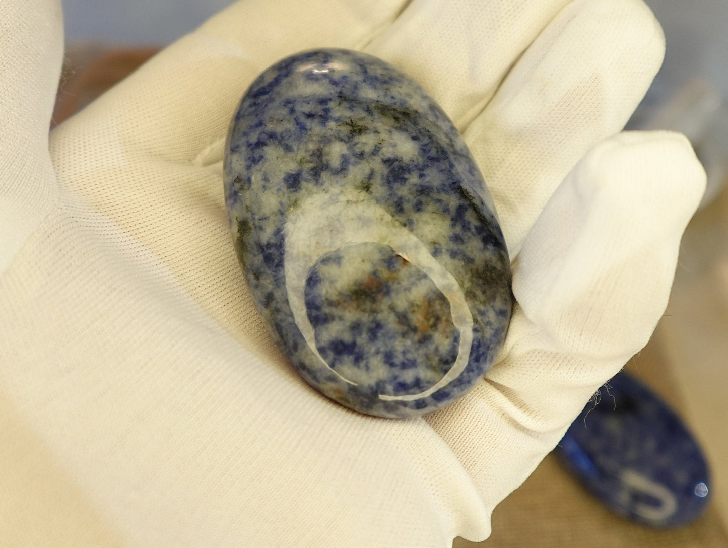 Blue Spot Jasper Natural Palm Stone Smooth Polished Carved Crystal for