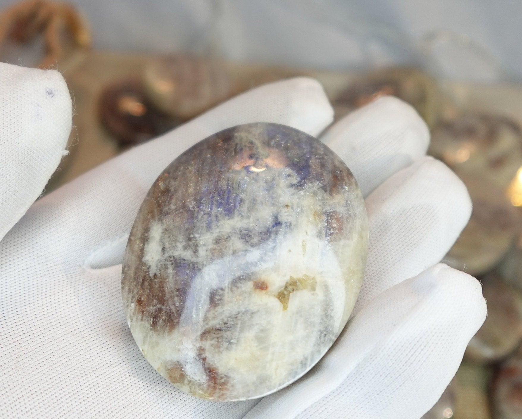 Blue Moonstone Natural Palm Stone Smooth Polished Carved Crystal for Distraction Gift Birthday Home Decor Christmas Pocket Anxiety Xmas