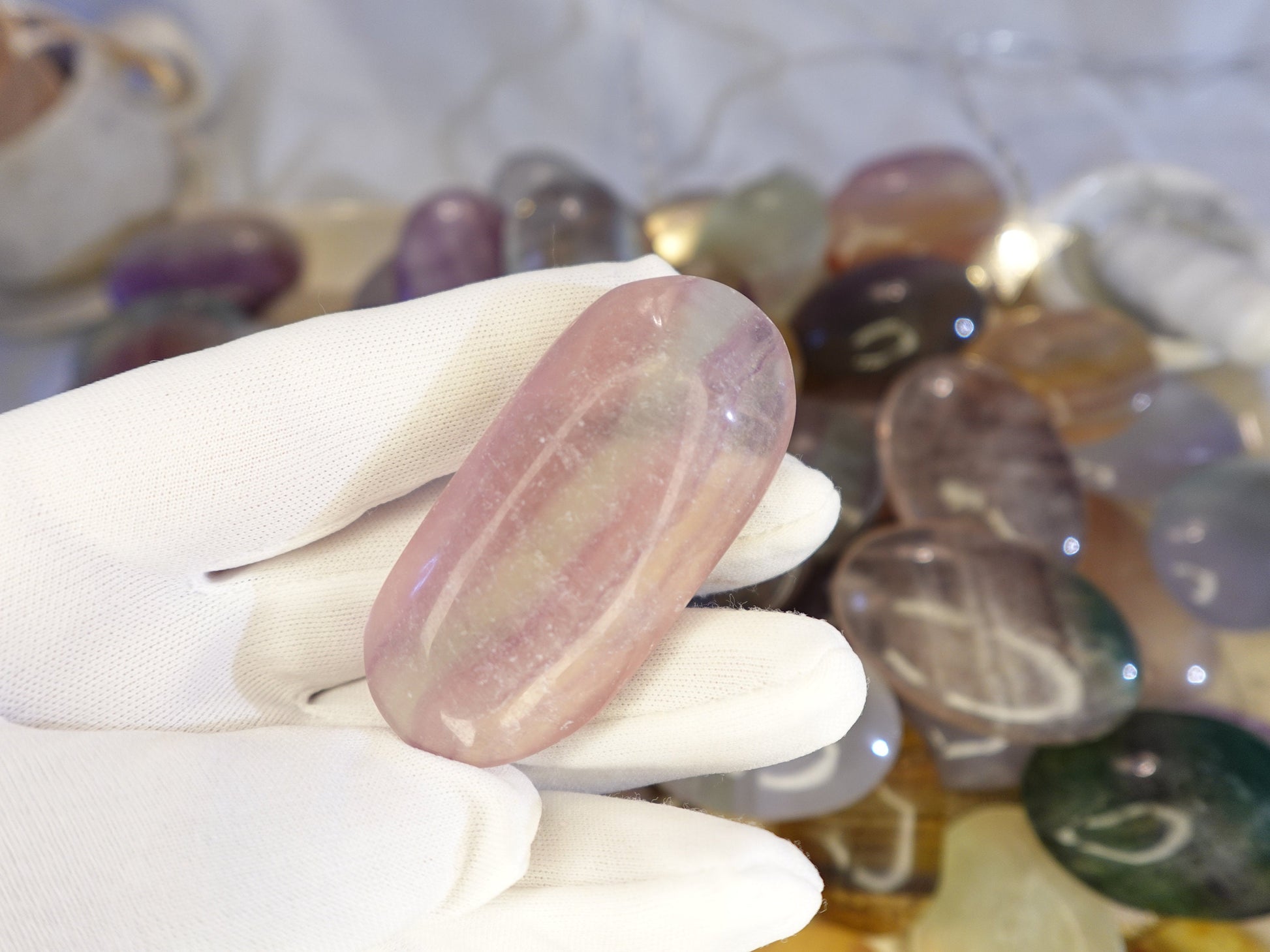 Rainbow Candy Fluorite Natural Palm Stone Smooth Polished Carved Crystal for Distraction from Anxiety or Worry Home Decor Holiday Xmas