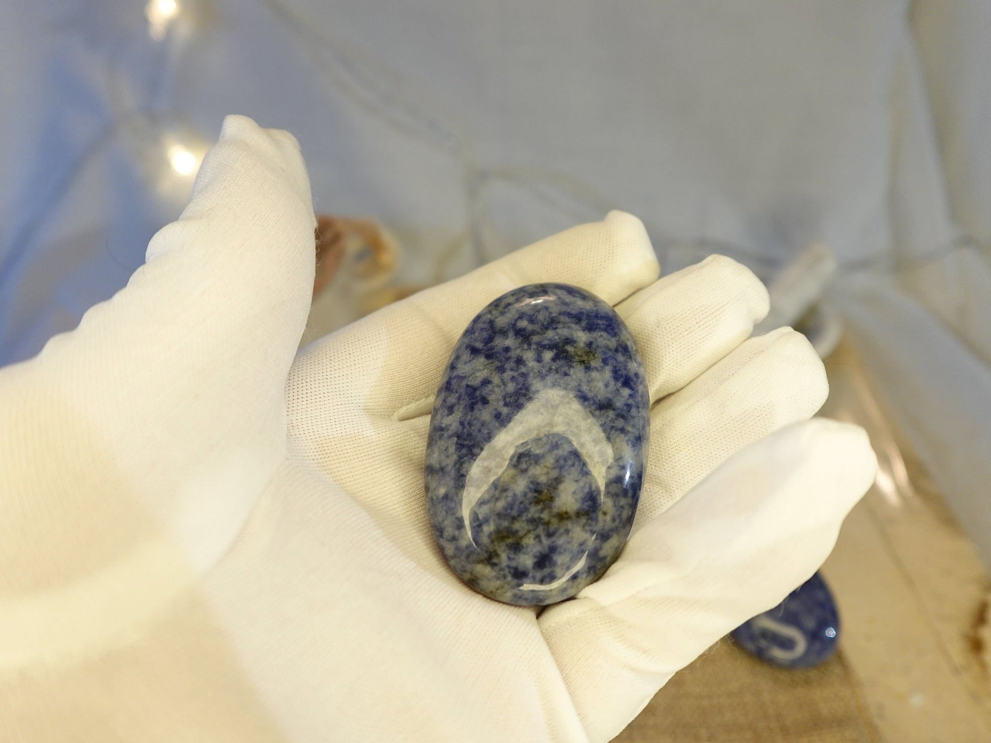 Blue Spot Jasper Natural Palm Stone Smooth Polished Carved Crystal for