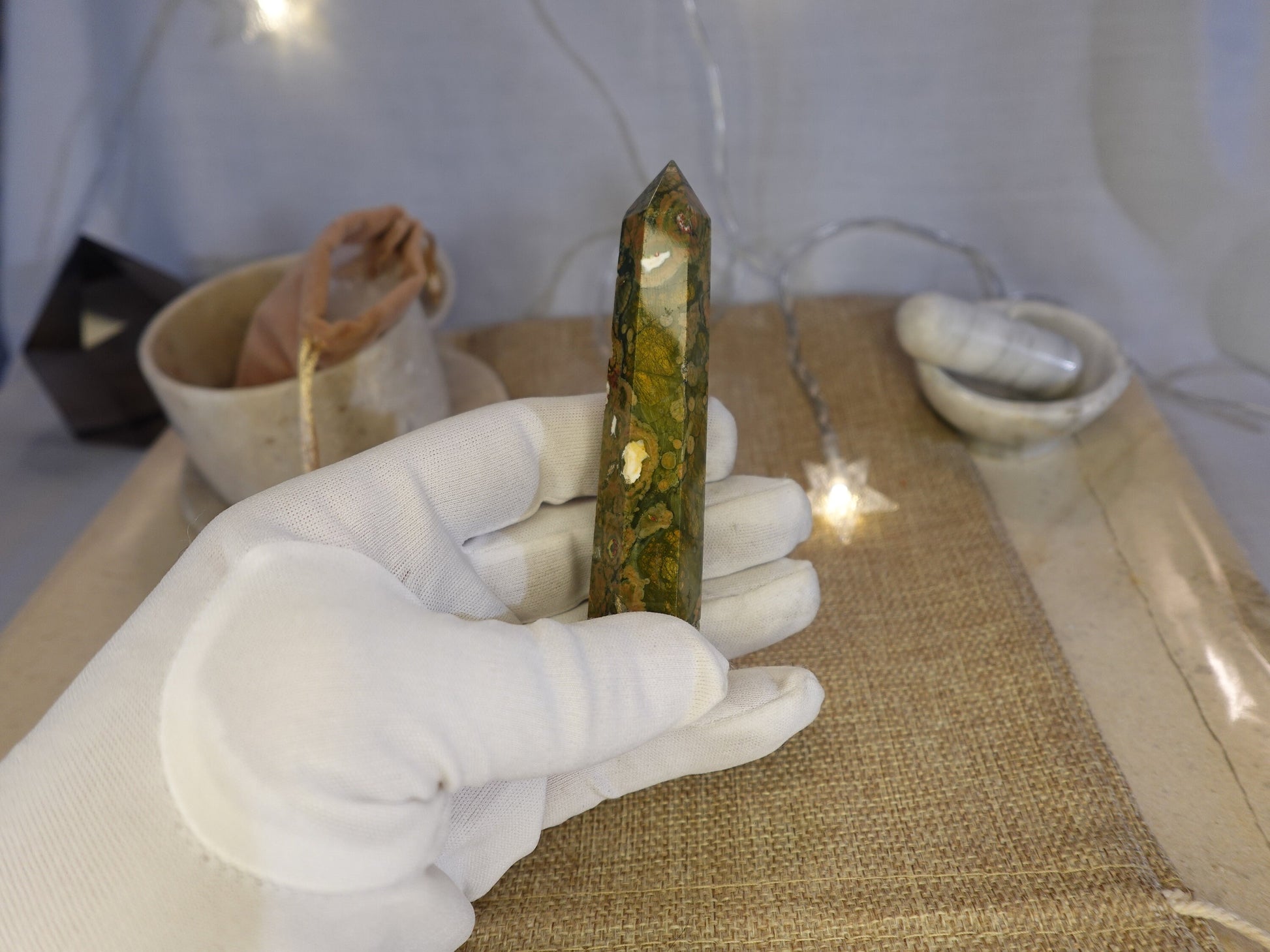 Ocean Sea Jasper Polished Carving Anxiety Crystal Point Raw Stone Meditation Panic Sculpture Faced Decorative Wand Calm Calming Worry Tower