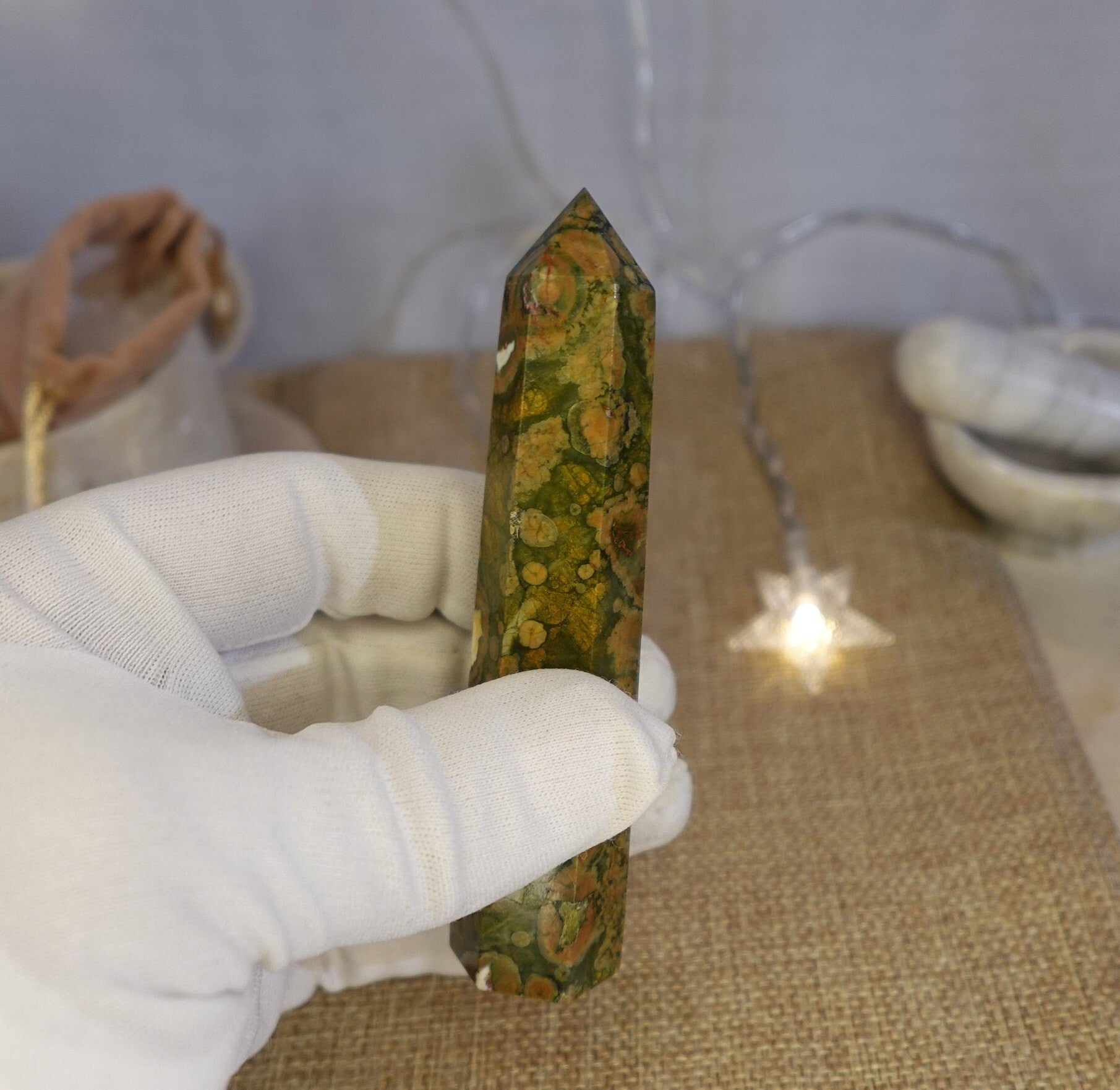 Ocean Sea Jasper Polished Carving Anxiety Crystal Point Raw Stone Meditation Panic Sculpture Faced Decorative Wand Calm Calming Worry Tower