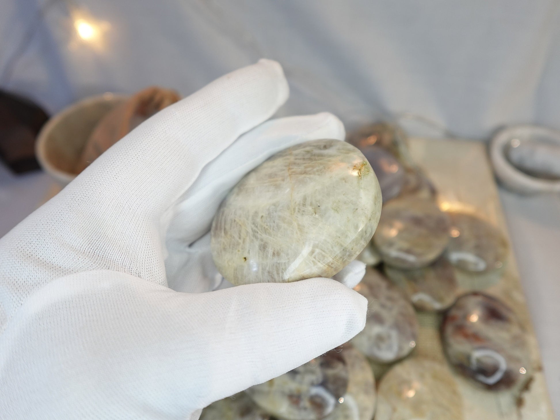 Blue Moonstone Natural Palm Stone Smooth Polished Carved Crystal for Distraction Gift Birthday Home Decor Christmas Pocket Anxiety Xmas