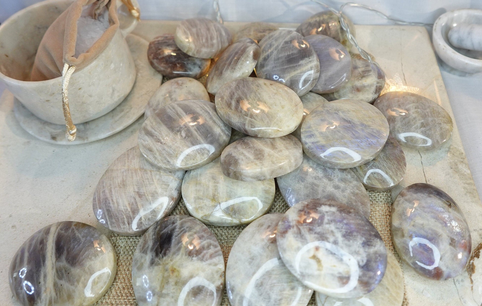 Blue Moonstone Natural Palm Stone Smooth Polished Carved Crystal for Distraction Gift Birthday Home Decor Christmas Pocket Anxiety Xmas