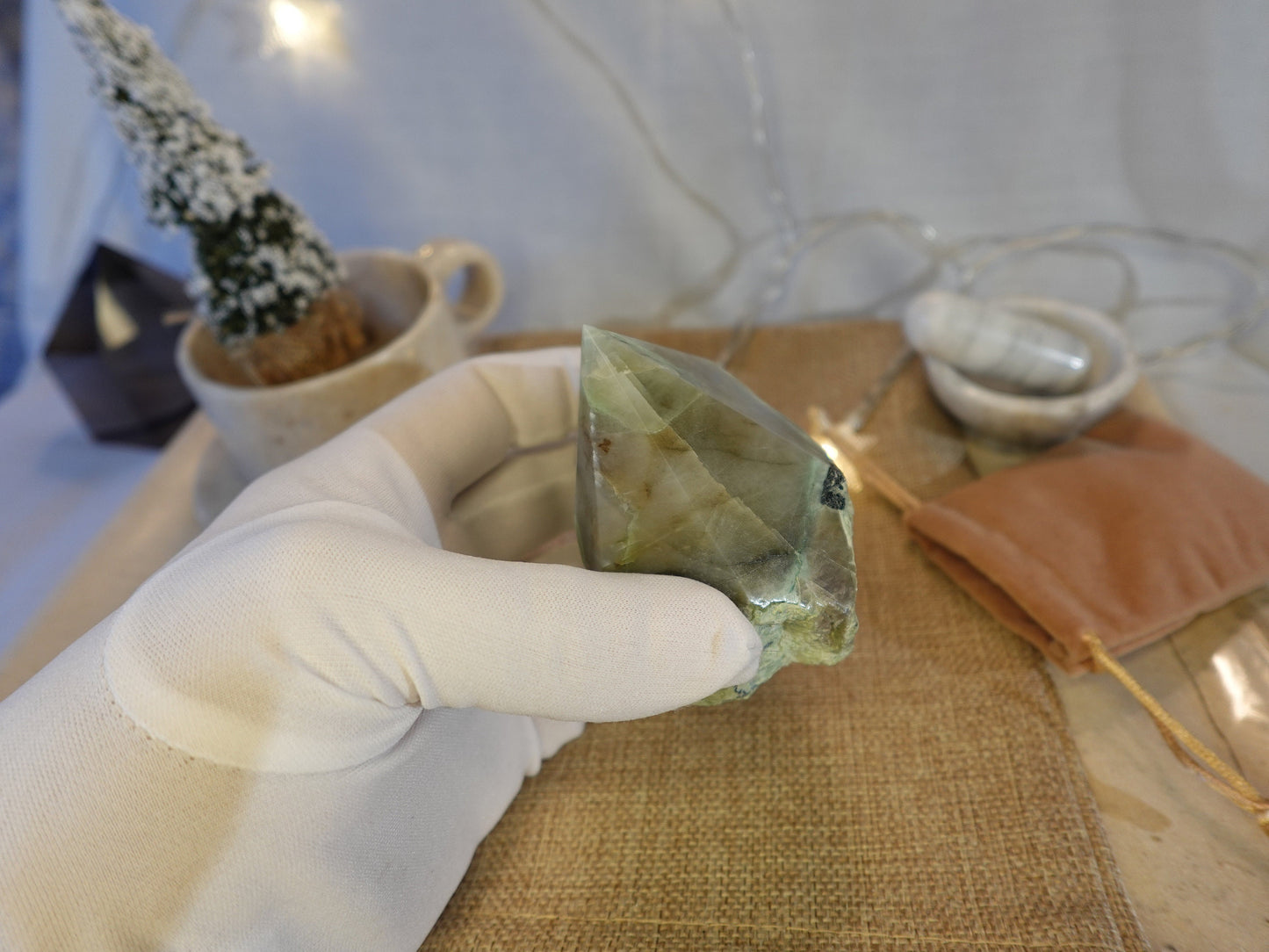 12.3 oz Green Moonstone Carved Anxiety Crystal Polished Raw Stone Meditation Panic Home Decor Garden Christmas Xmas Gift