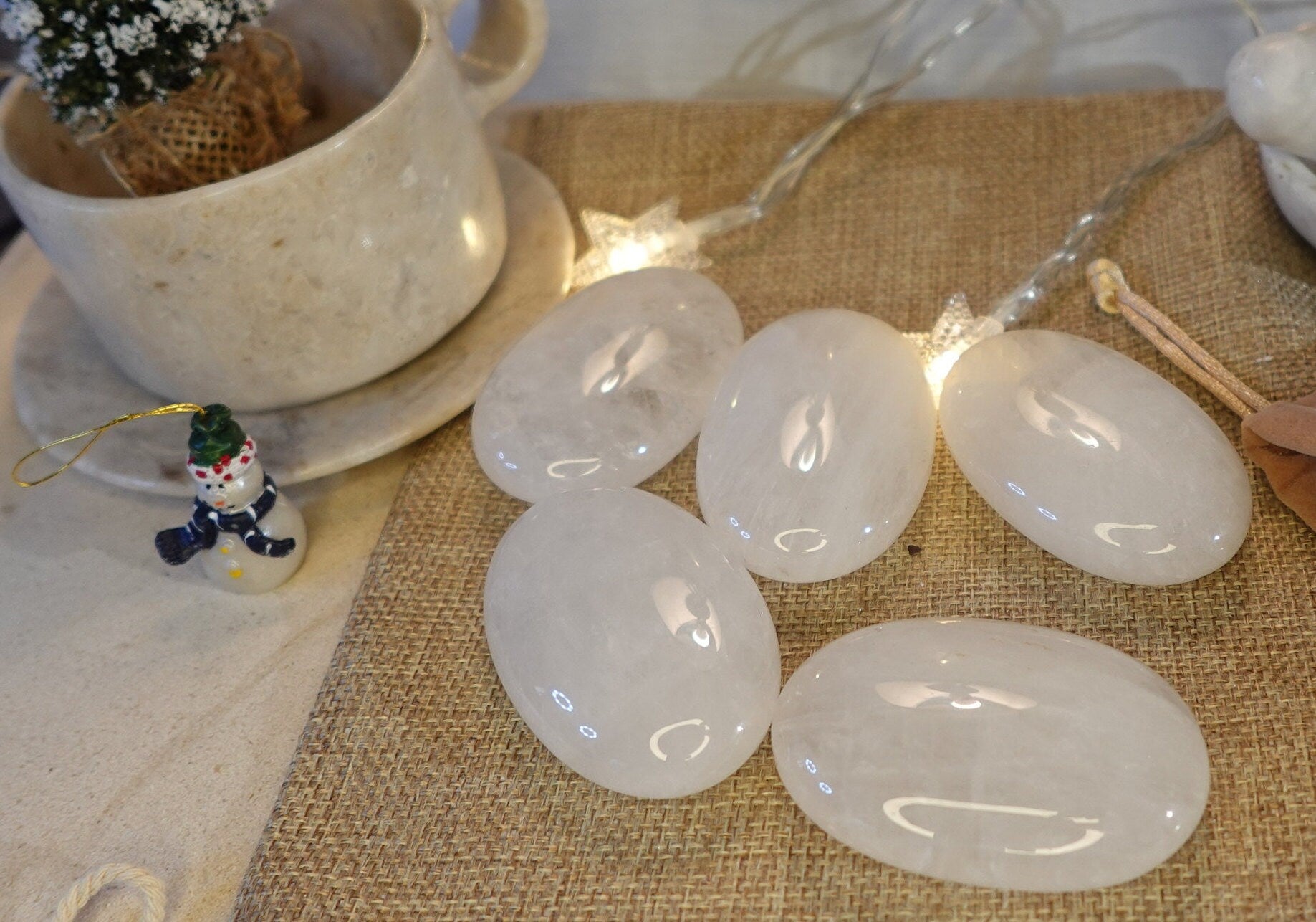 Brazilian Milky Quartz Natural Palm Stone Smooth Polished Carved Crystal for Distraction Worry Anxiety Home Decor Meditation Christmas Gift