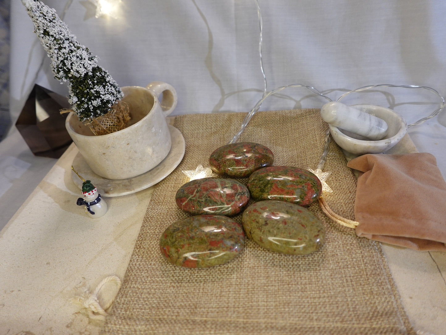 North Carolinian Unakite Stone Smooth Polished Crystal for Distraction Christmas Xmas Gift Home Meditation Birthday Anxiety Worry Birthday