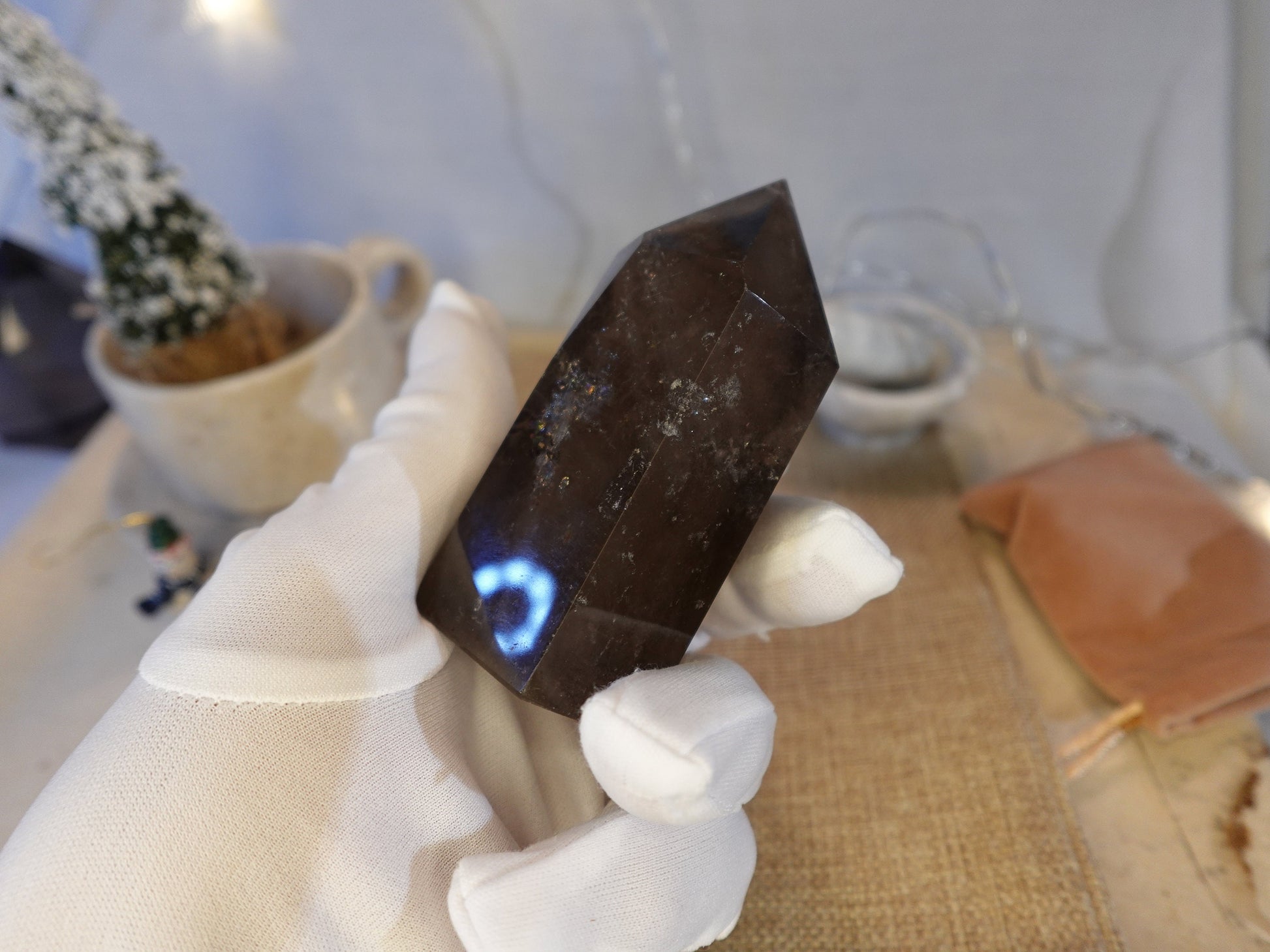 Nepalese Smoky Quartz Tower Clear Natural Crystal Wand Polished Point for Distraction Meditation Anxiety Christmas Home Decor Gift Birthday