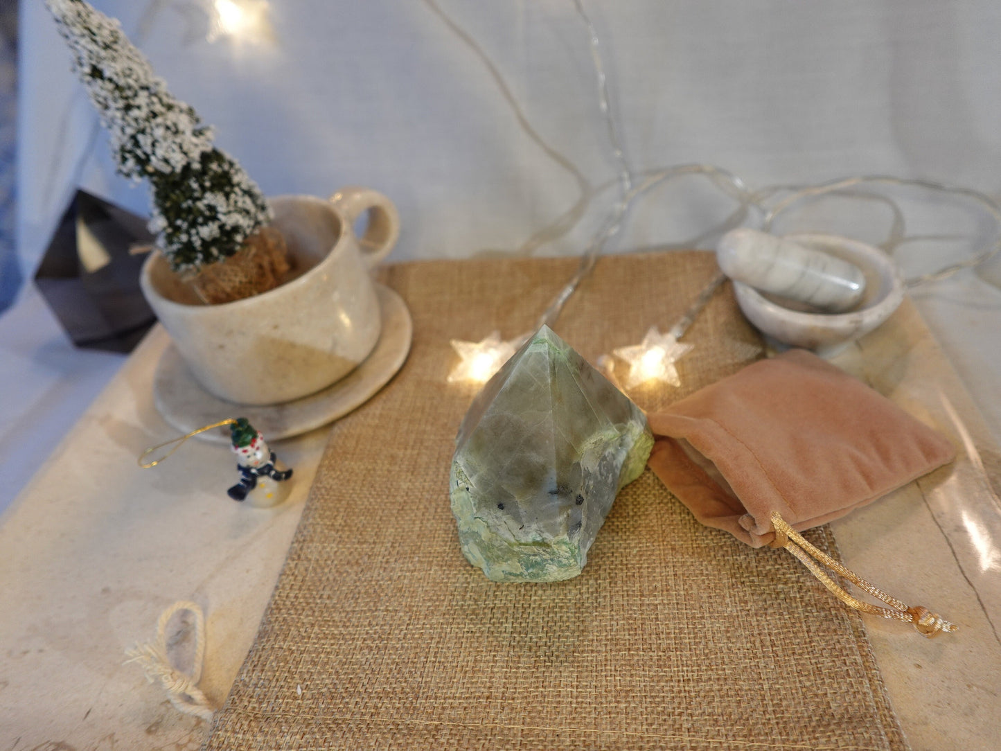 12.3 oz Green Moonstone Carved Anxiety Crystal Polished Raw Stone Meditation Panic Home Decor Garden Christmas Xmas Gift