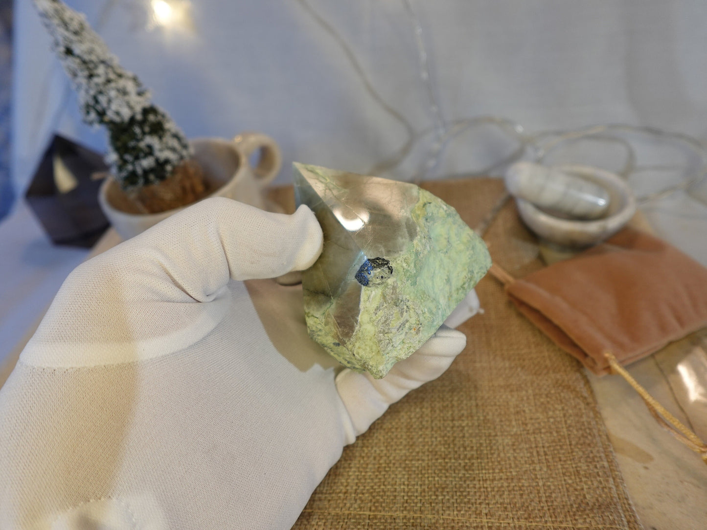 12.3 oz Green Moonstone Carved Anxiety Crystal Polished Raw Stone Meditation Panic Home Decor Garden Christmas Xmas Gift