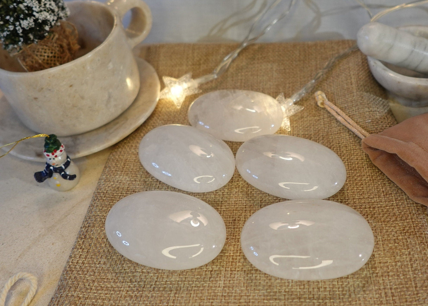 Brazilian Milky Quartz Natural Palm Stone Smooth Polished Carved Crystal for Distraction Worry Anxiety Home Decor Meditation Christmas Gift