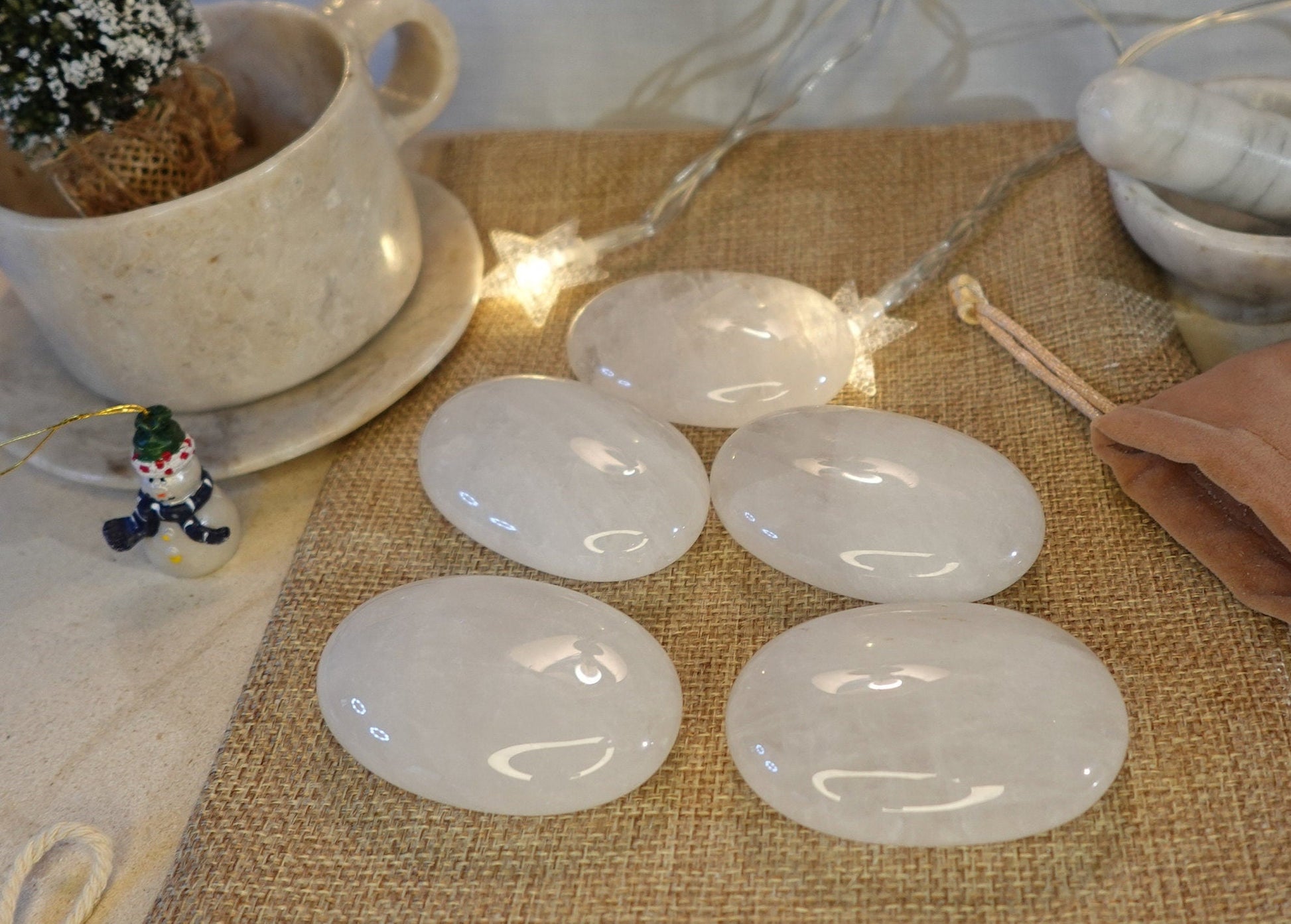 Brazilian Milky Quartz Natural Palm Stone Smooth Polished Carved Crystal for Distraction Worry Anxiety Home Decor Meditation Christmas Gift