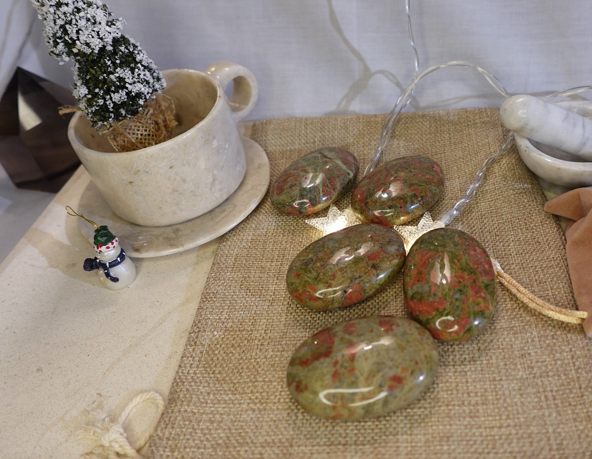 North Carolinian Unakite Stone Smooth Polished Crystal for Distraction Christmas Xmas Gift Home Meditation Birthday Anxiety Worry Birthday