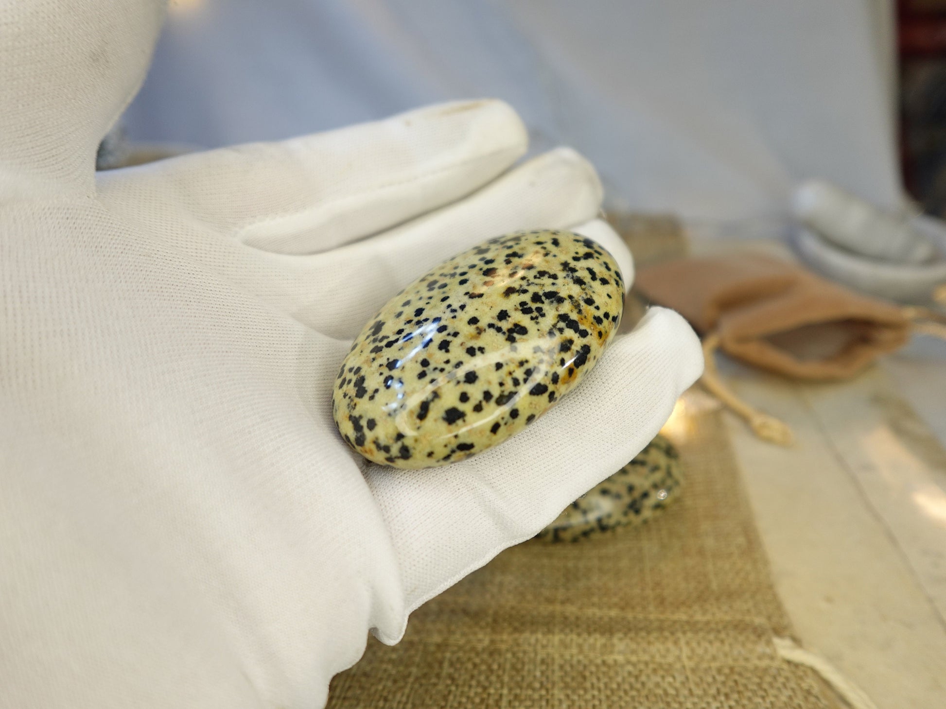 Dalmation Jasper Palm Stone Smooth Panic Thumb Stone Natural Crystal Thumb stone Christmas Birthday Gift Xmas Anxiety