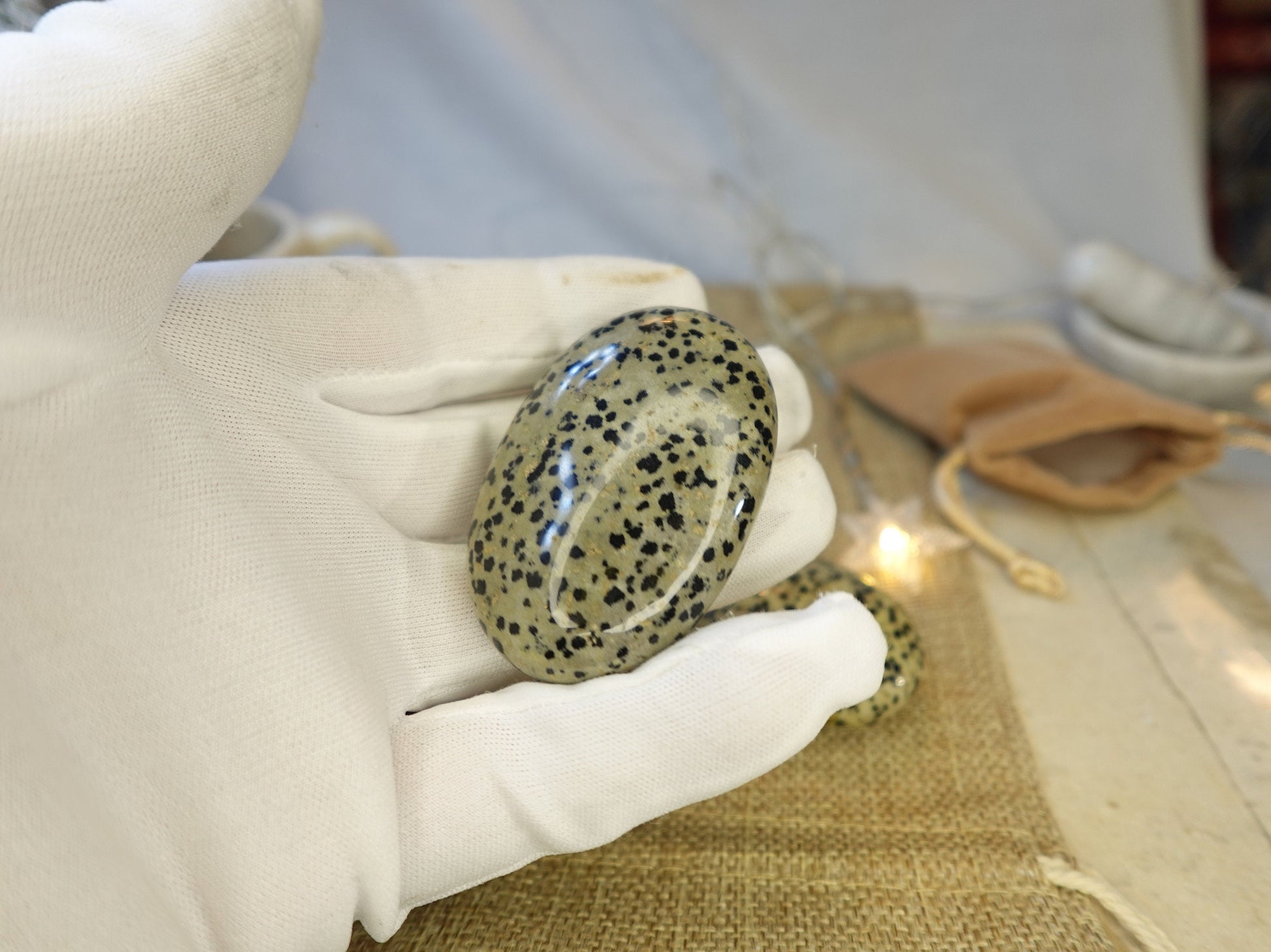 Dalmation Jasper Palm Stone Smooth Panic Thumb Stone Natural Crystal Thumb stone Christmas Birthday Gift Xmas Anxiety