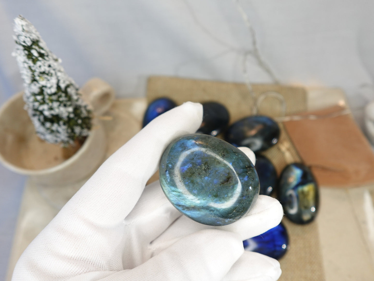 Labradorite Natural Palm Stone Smooth Polished Carved Crystal for Distraction