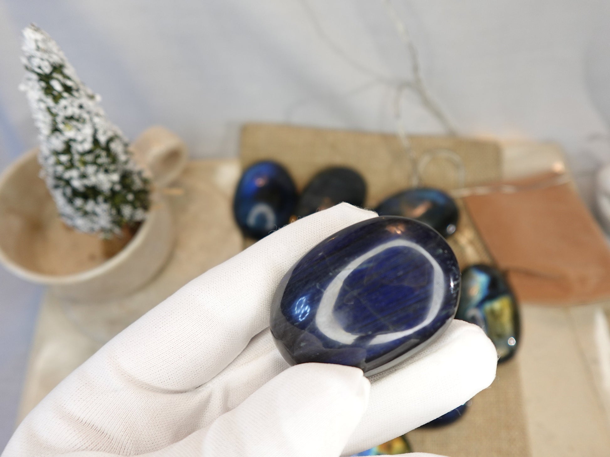 Labradorite Natural Palm Stone Smooth Polished Carved Crystal for Distraction