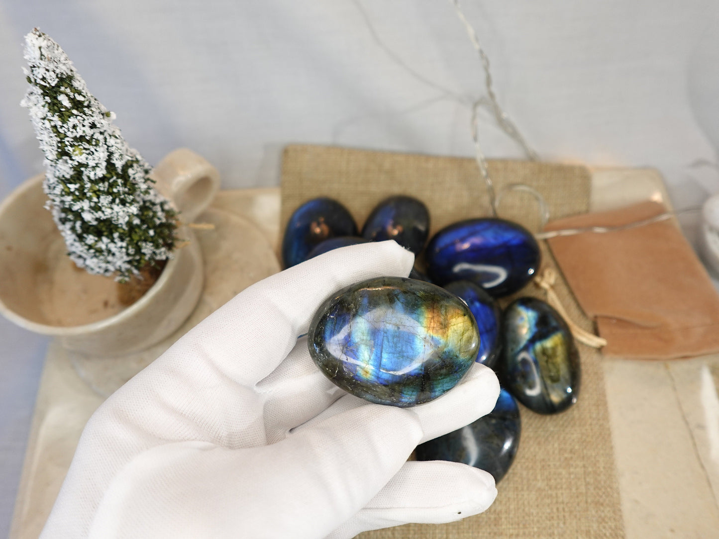 Labradorite Natural Palm Stone Smooth Polished Carved Crystal for Distraction
