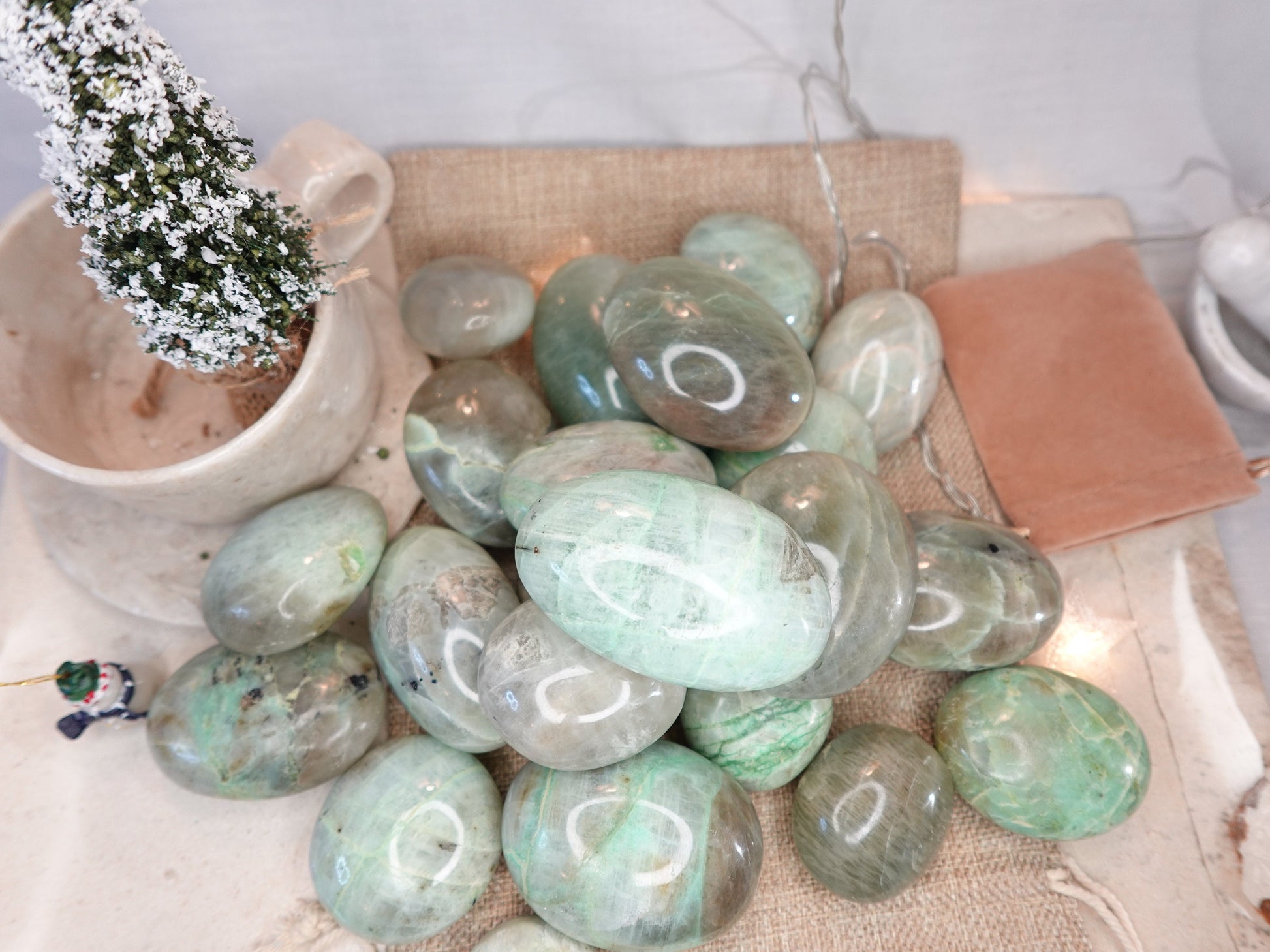 Green Moonstone Natural Full Sized Palm Stone Smooth Polished Carved Crystal for Home Decor Birthday Christmas Xmas Gift Pocket Anxiety