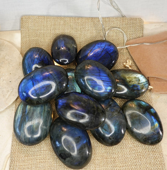 Labradorite Natural Palm Stone Smooth Polished Carved Crystal for Distraction