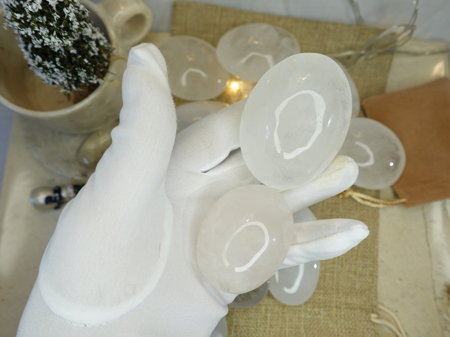 Brazilian Milky Quartz Natural Palm Stone Smooth Polished Carved Crystal for Distraction Worry Anxiety Home Decor Meditation Christmas Gift