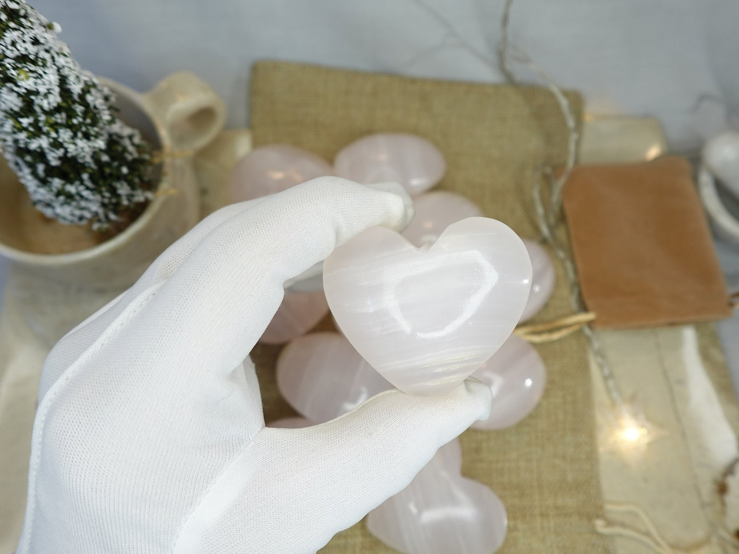 Pink Calcite Palm Stone Smooth Polished Carved Crystal for Distraction Christmas Xmas Gift Birthday Meditation Collection Anxiety
