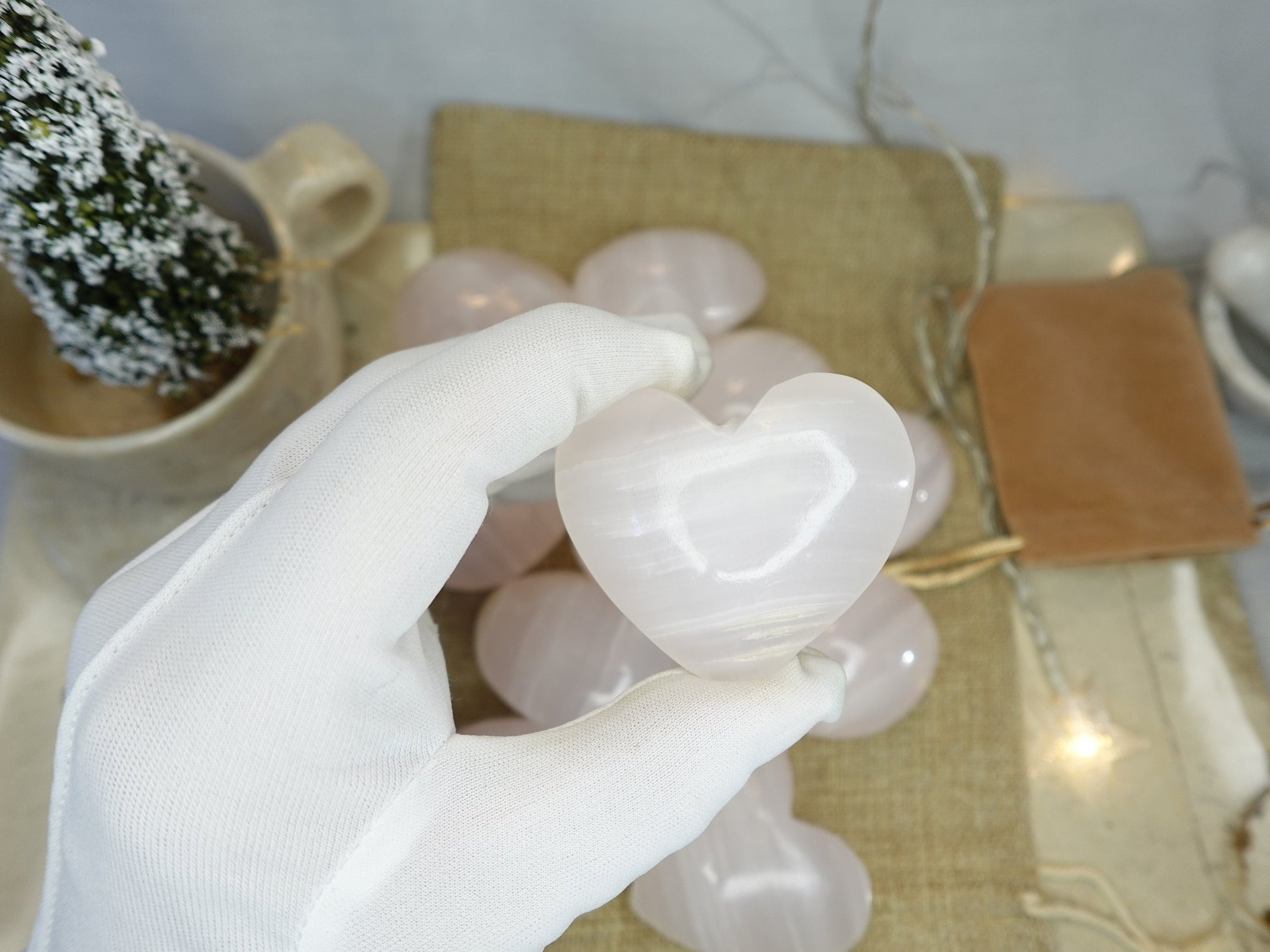 Pink Calcite Palm Stone Smooth Polished Carved Crystal for Distraction Christmas Xmas Gift Birthday Meditation Collection Anxiety