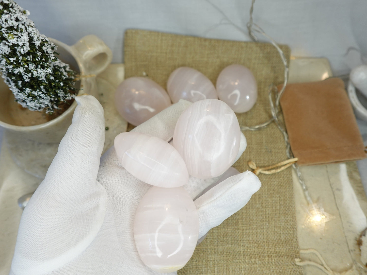 Pink Calcite Palm Stone Smooth Polished Carved Crystal for Distraction Christmas Xmas Gift Birthday Meditation Collection Anxiety