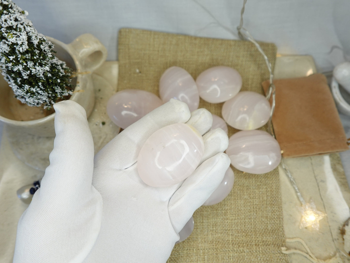 Pink Calcite Palm Stone Smooth Polished Carved Crystal for Distraction Christmas Xmas Gift Birthday Meditation Collection Anxiety