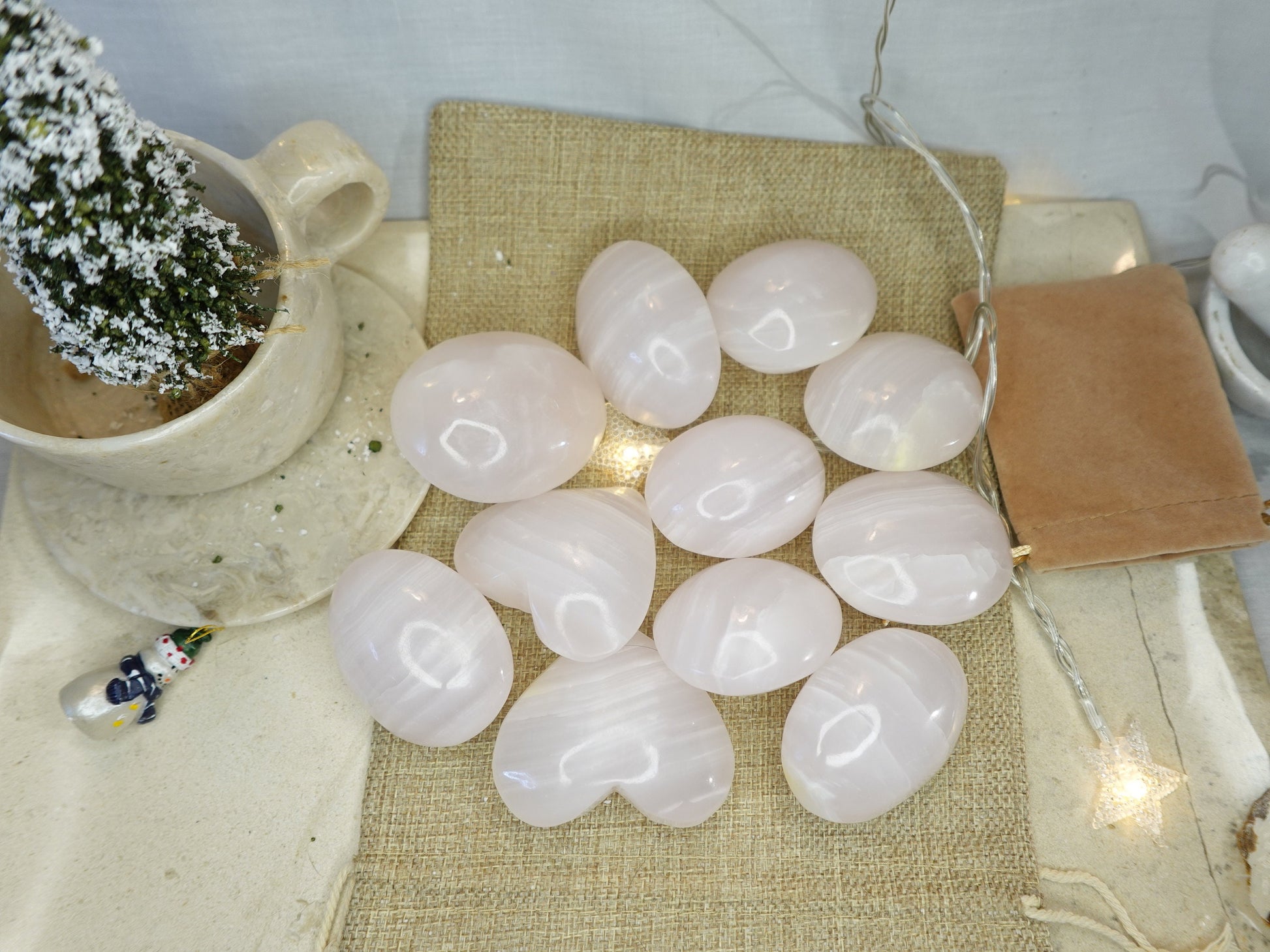 Pink Calcite Palm Stone Smooth Polished Carved Crystal for Distraction Christmas Xmas Gift Birthday Meditation Collection Anxiety