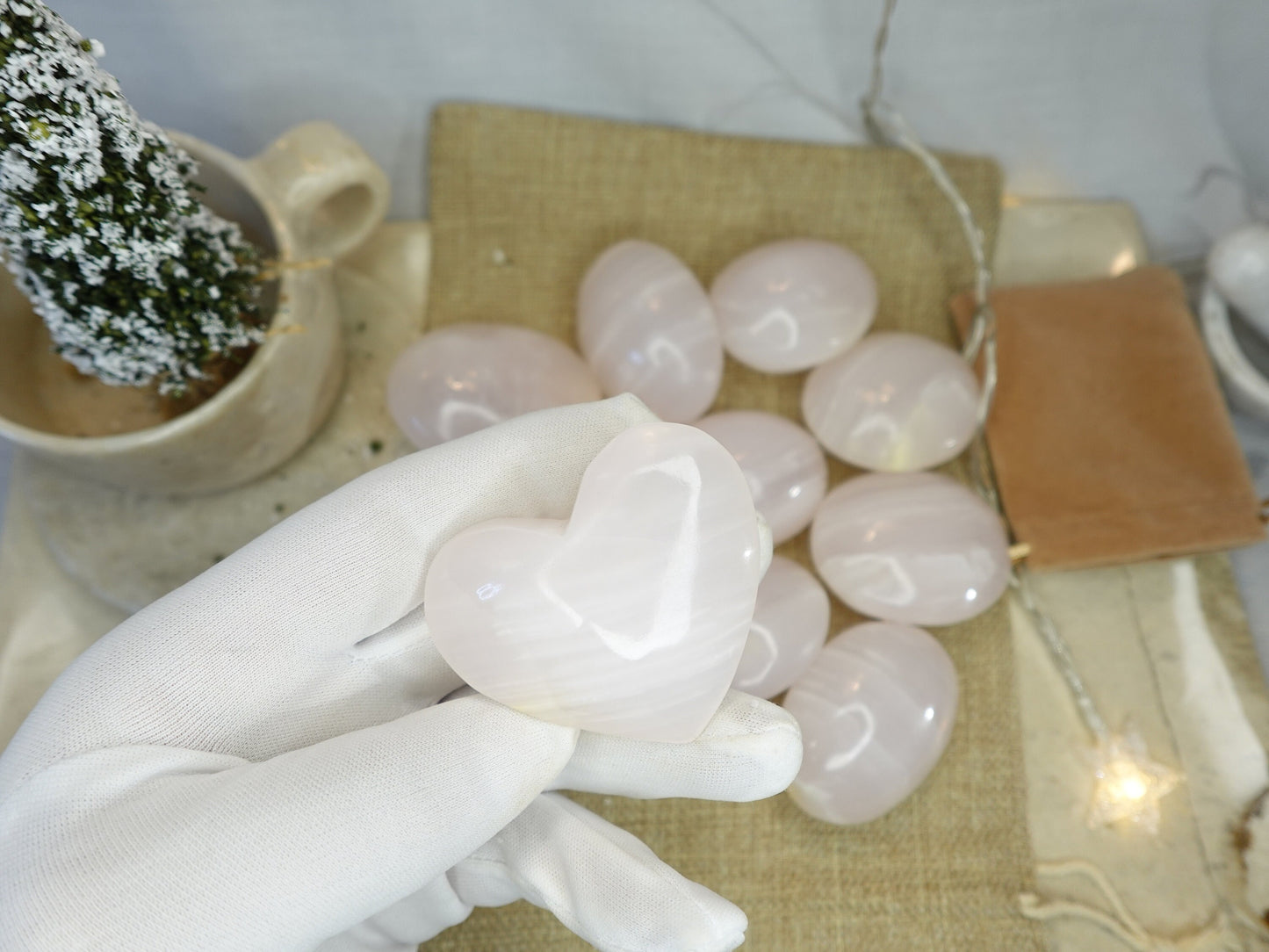 Pink Calcite Palm Stone Smooth Polished Carved Crystal for Distraction Christmas Xmas Gift Birthday Meditation Collection Anxiety