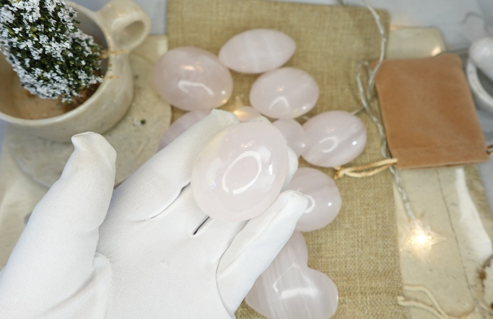 Pink Calcite Palm Stone Smooth Polished Carved Crystal for Distraction Christmas Xmas Gift Birthday Meditation Collection Anxiety