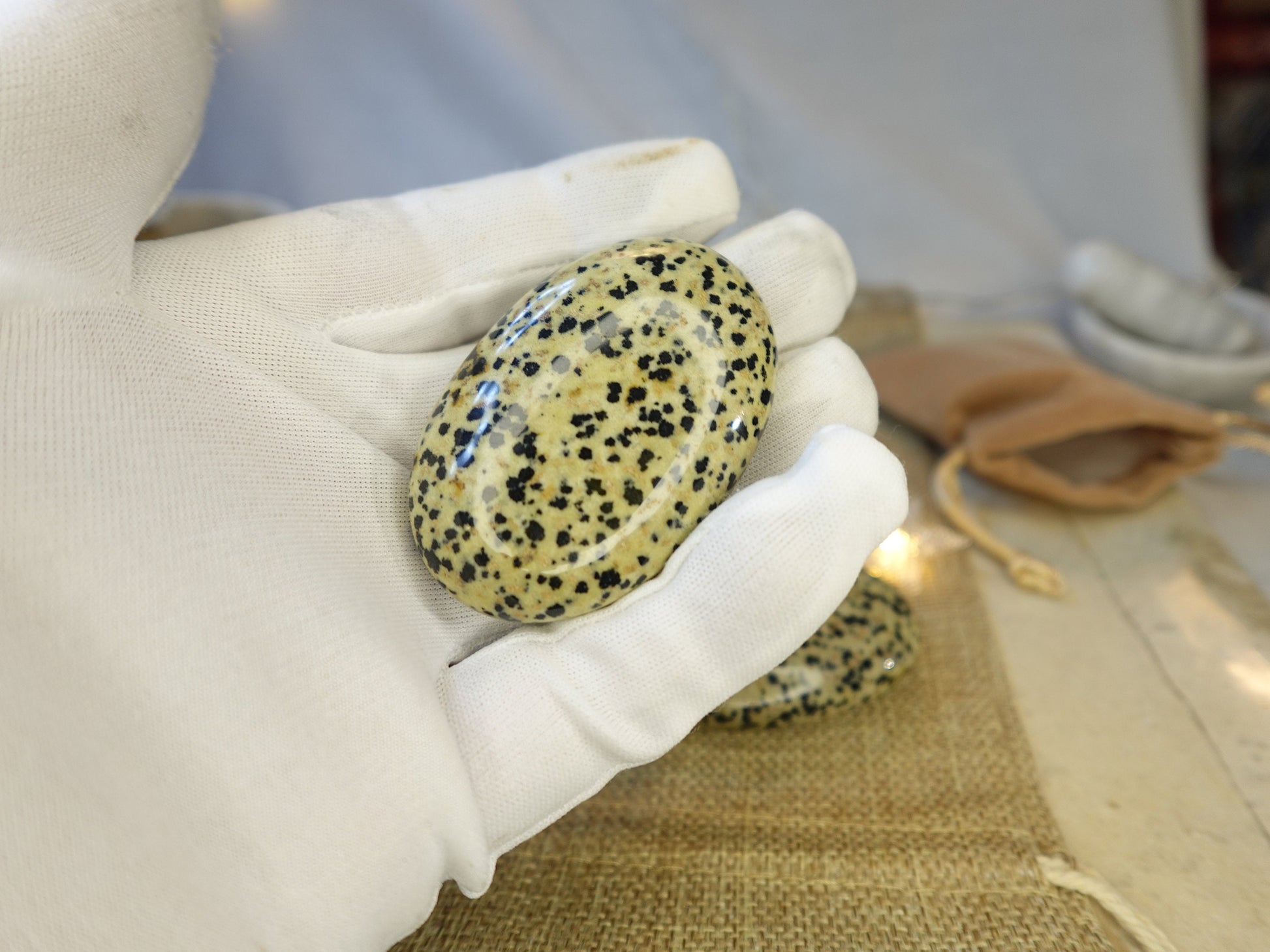 Dalmation Jasper Palm Stone Smooth Panic Thumb Stone Natural Crystal Thumb stone Christmas Birthday Gift Xmas Anxiety