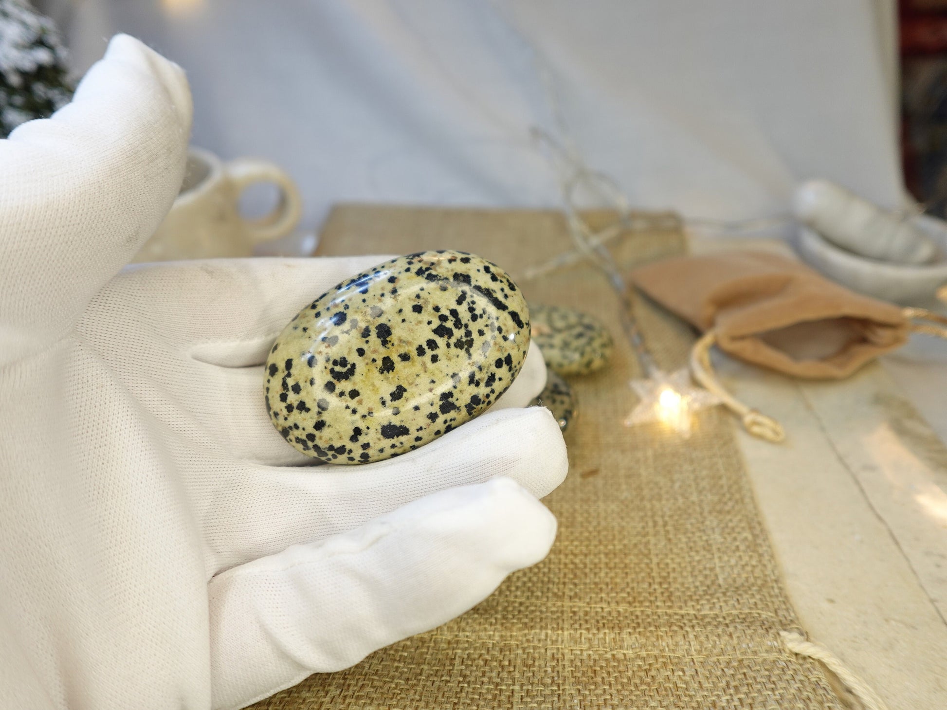 Dalmation Jasper Palm Stone Smooth Panic Thumb Stone Natural Crystal Thumb stone Christmas Birthday Gift Xmas Anxiety