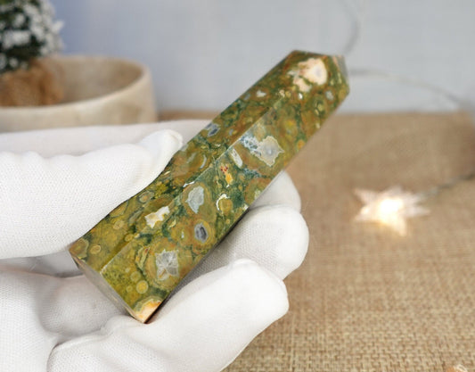 Sea Jasper Natural Carved Tower Smooth Polished Carved Crystal for Distraction from Anxiety or Worry Home Decor Holiday Xmas Tarot