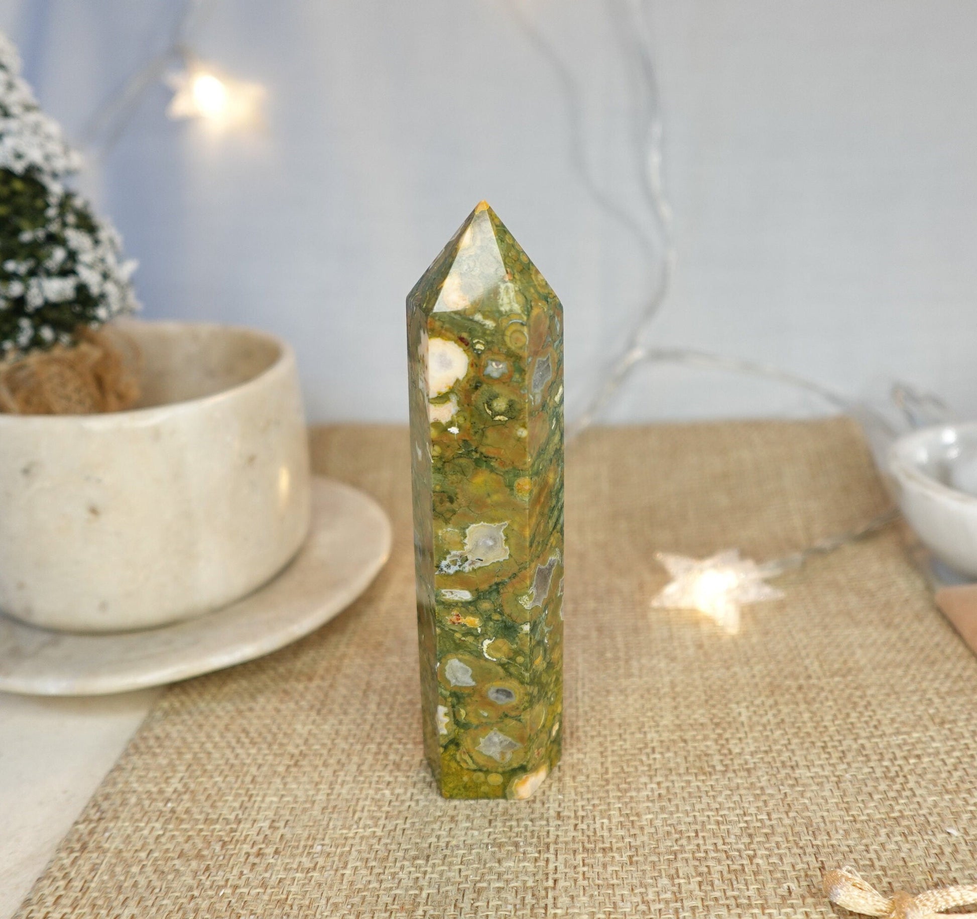 Sea Jasper Natural Carved Tower Smooth Polished Carved Crystal for Distraction from Anxiety or Worry Home Decor Holiday Xmas Tarot