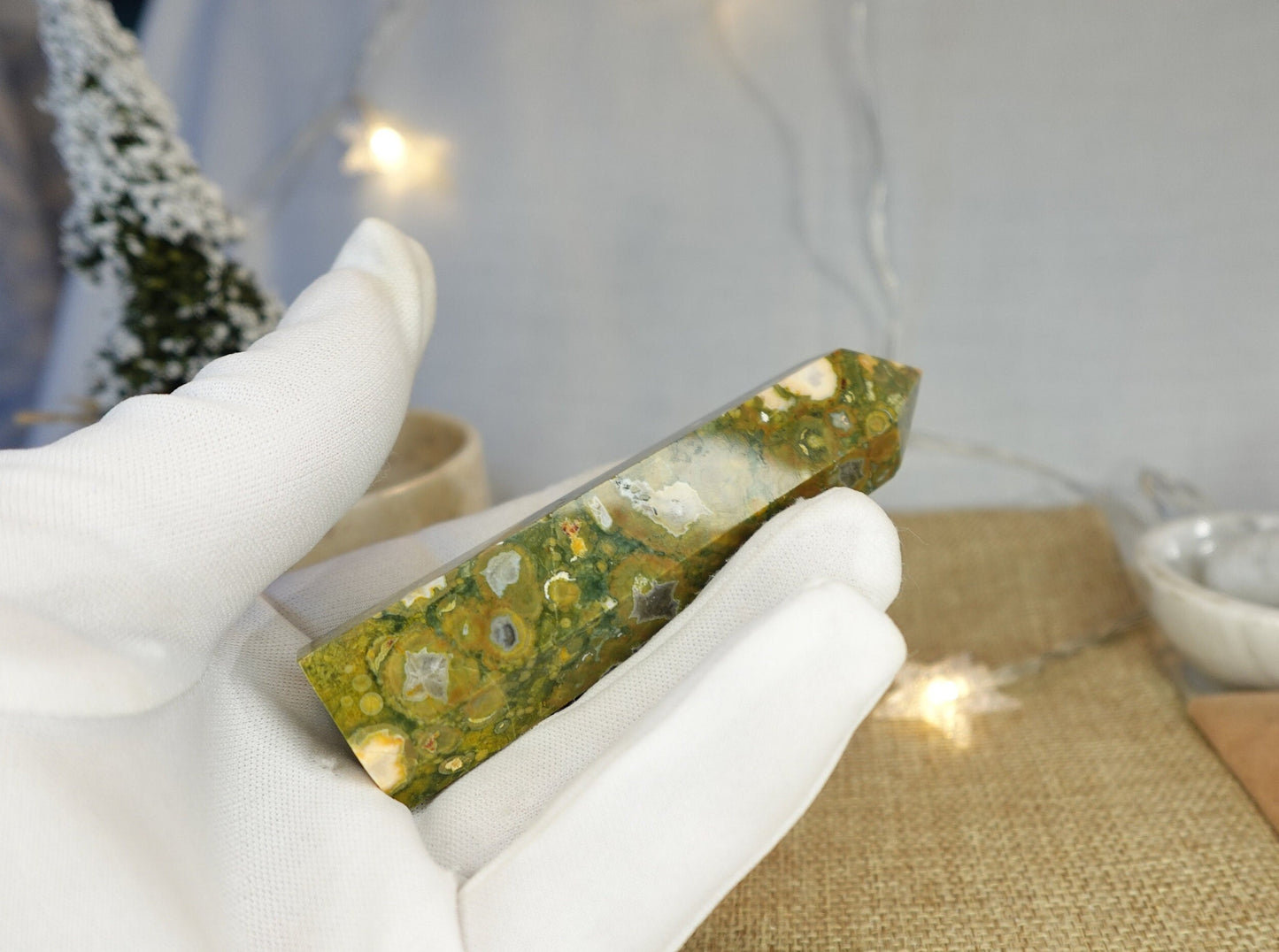 Sea Jasper Crystal Tower: Polished Carved Stone, Home Decor (4.25")