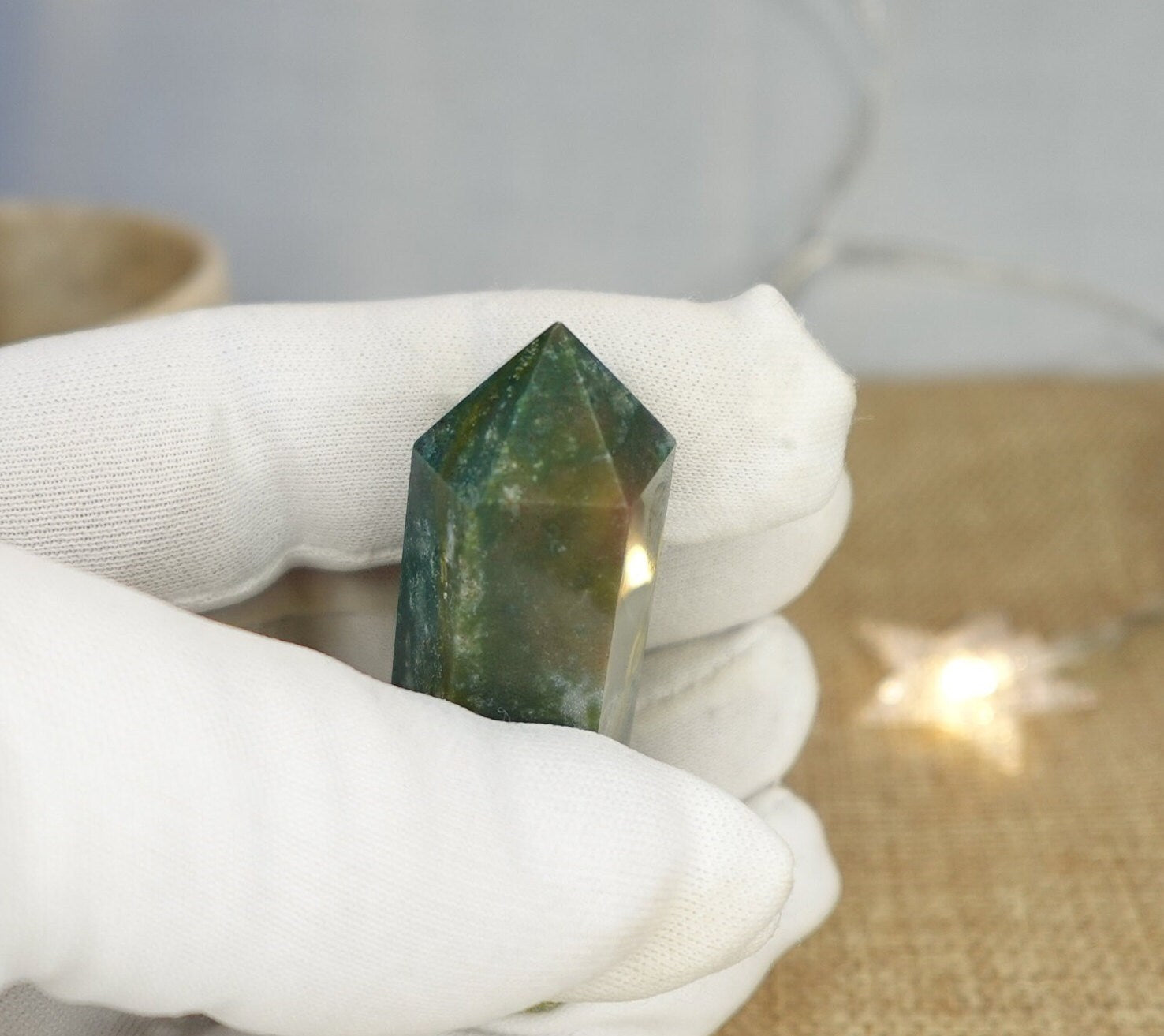 Sea Jasper Natural Carved Tower Polished Crystal Faced Wand Anxiety and Stress Relief Distraction from Worry Christmas Xmas Home Decor Tarot