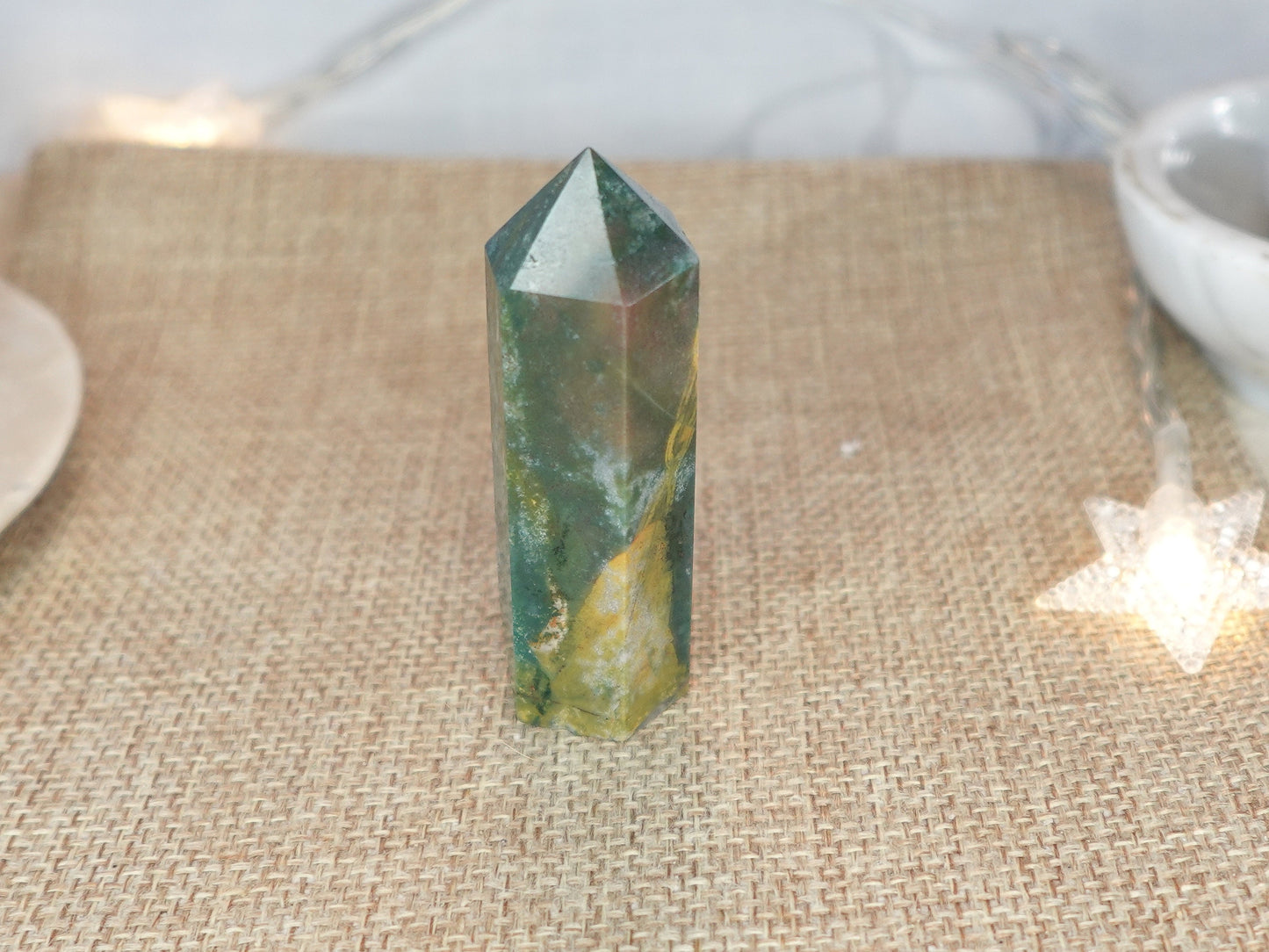 Sea Jasper Natural Carved Tower Polished Crystal Faced Wand Anxiety and Stress Relief Distraction from Worry Christmas Xmas Home Decor Tarot
