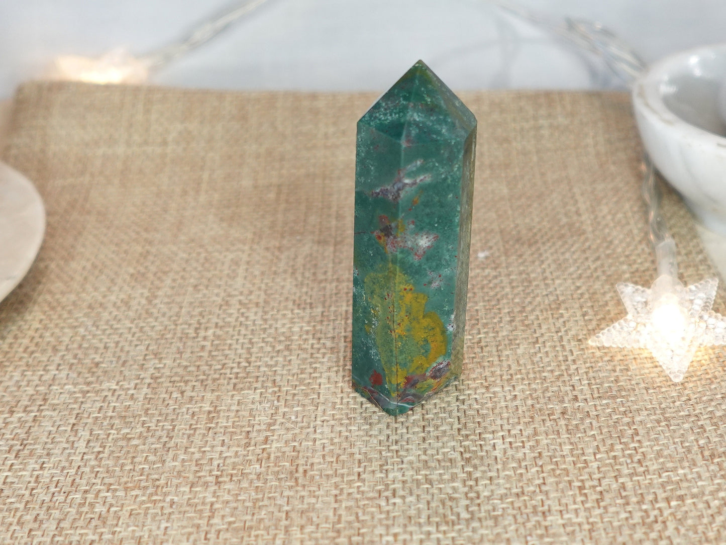 Sea Jasper Natural Carved Tower Polished Crystal Faced Wand Anxiety and Stress Relief Distraction from Worry Christmas Xmas Home Decor Tarot