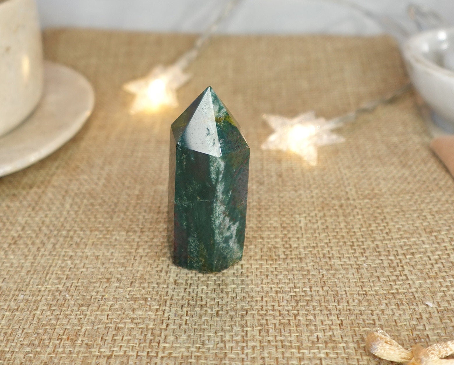 Sea Jasper Natural Carved Tower Polished Crystal Faced Wand Anxiety and Stress Relief Distraction from Worry Christmas Xmas Home Decor Tarot