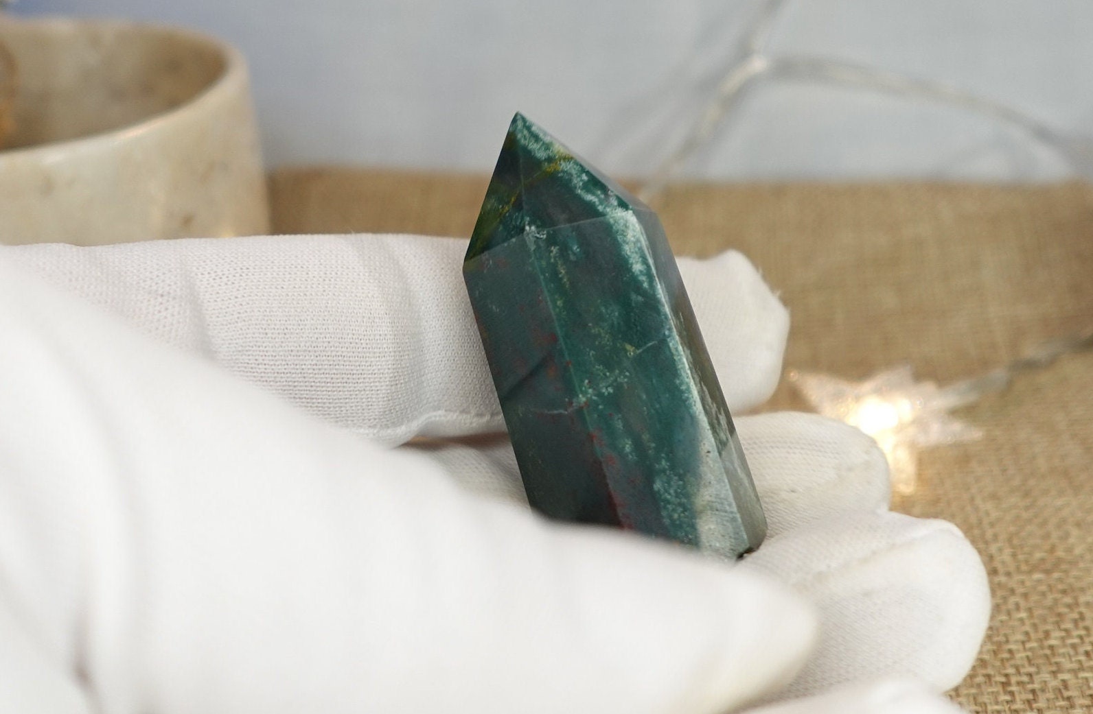 Sea Jasper Natural Carved Tower Polished Crystal Faced Wand Anxiety and Stress Relief Distraction from Worry Christmas Xmas Home Decor Tarot