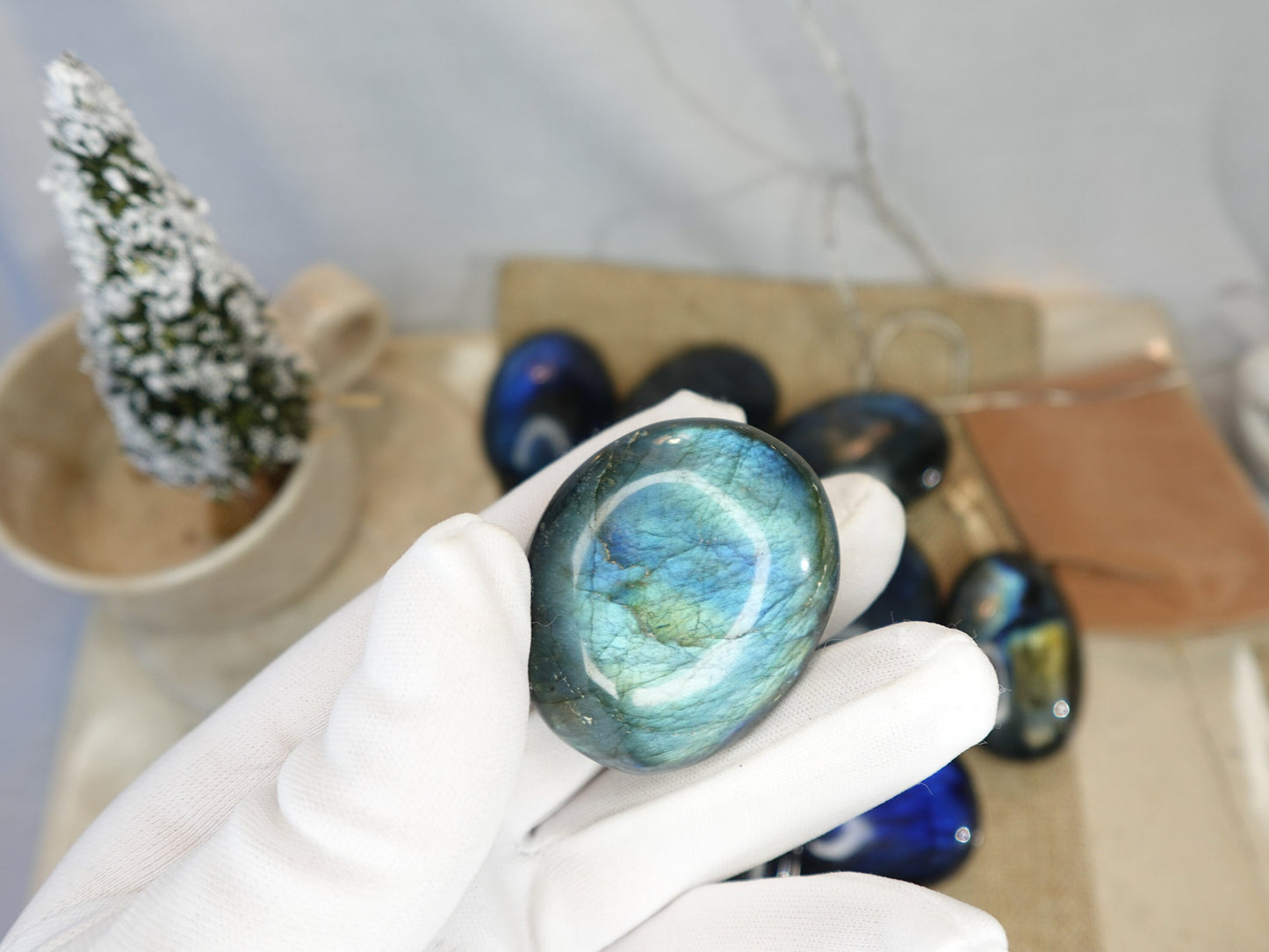 Labradorite Natural Palm Stone Smooth Polished Carved Crystal for Distraction