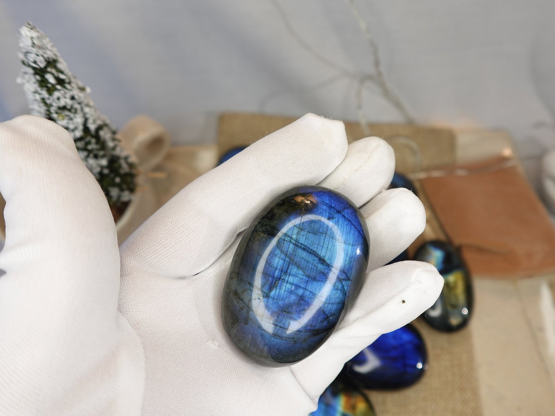 Labradorite Natural Palm Stone Smooth Polished Carved Crystal for Distraction