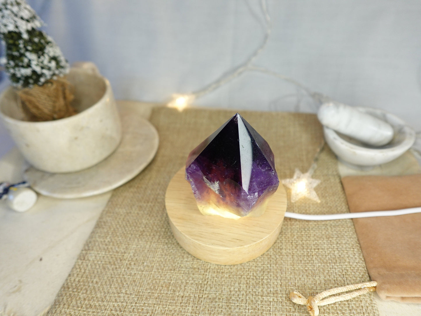 Amethyst Nightlight Crystal Polished Pyramid Sleeping Stones Anxiety Worry Home Decor Christmas Birthday Xmas Gift