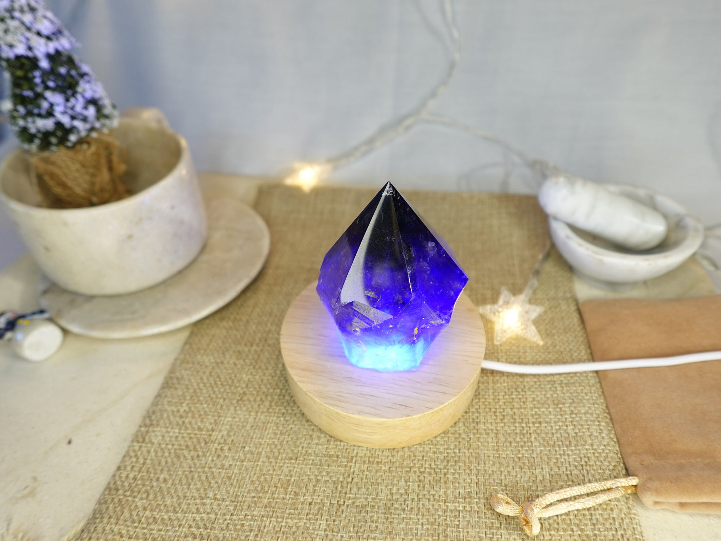 Amethyst Nightlight Crystal Polished Pyramid Sleeping Stones Anxiety Worry Home Decor Christmas Birthday Xmas Gift